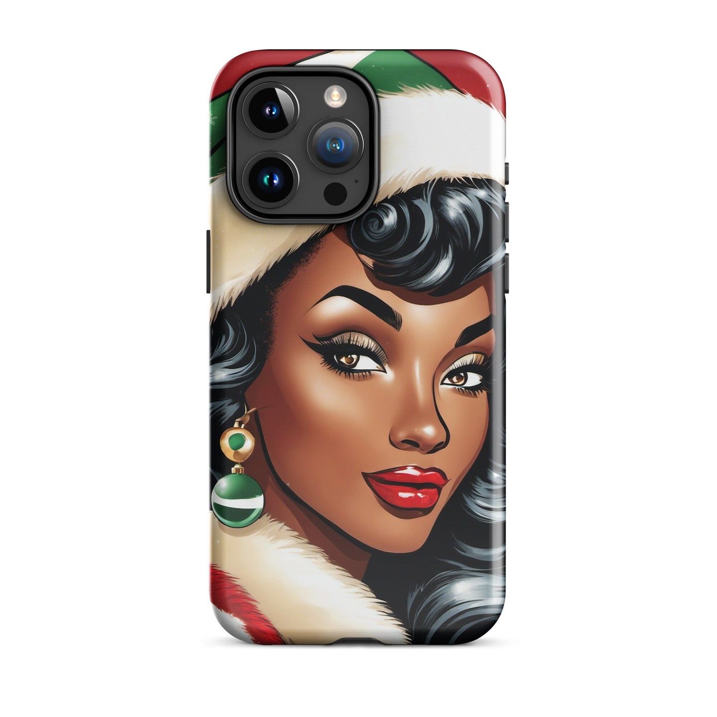 Tough Phone Case with Black Pin up with Christmas Illustration | Afro Centric Phone Case | Black Girl Christmas Gift for Her
