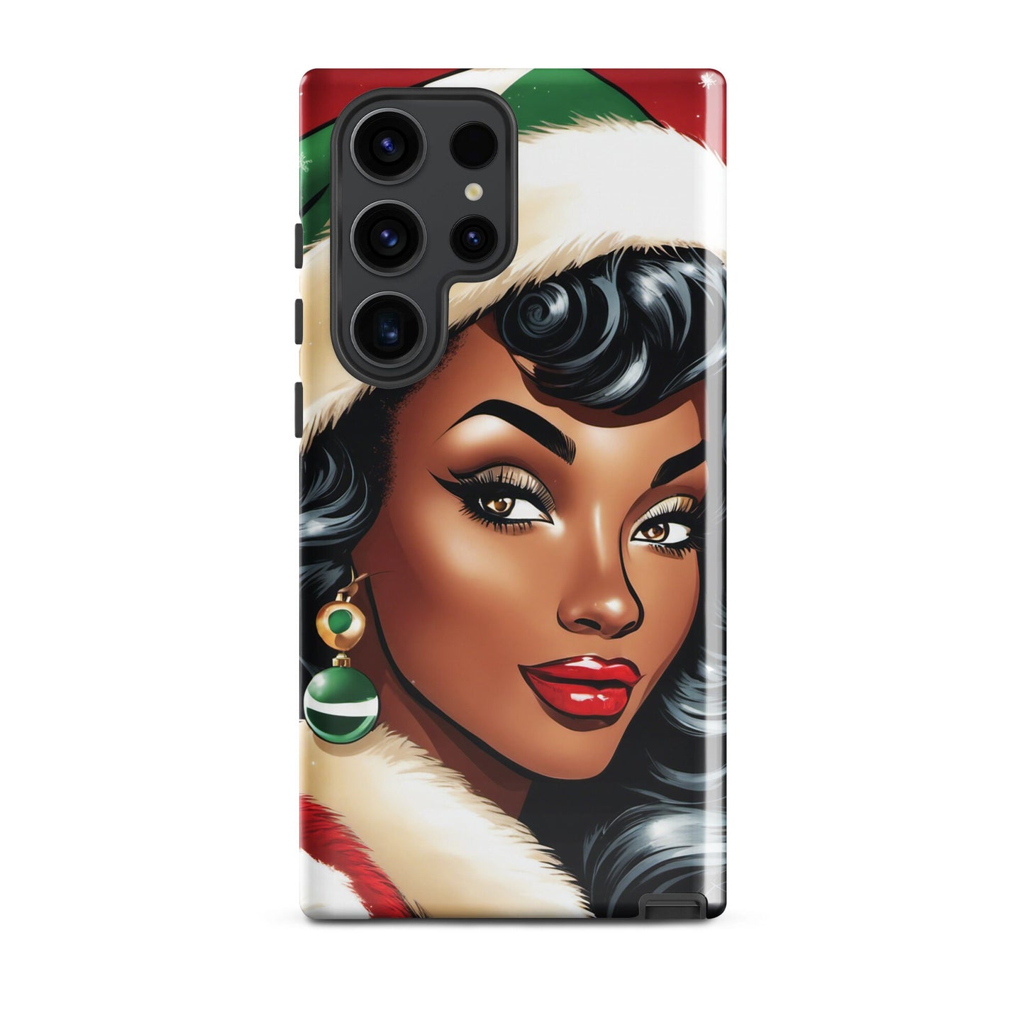 Tough Phone Case with Black Pin up with Christmas Illustration | Afro Centric Phone Case | Black Girl Christmas Gift for Her