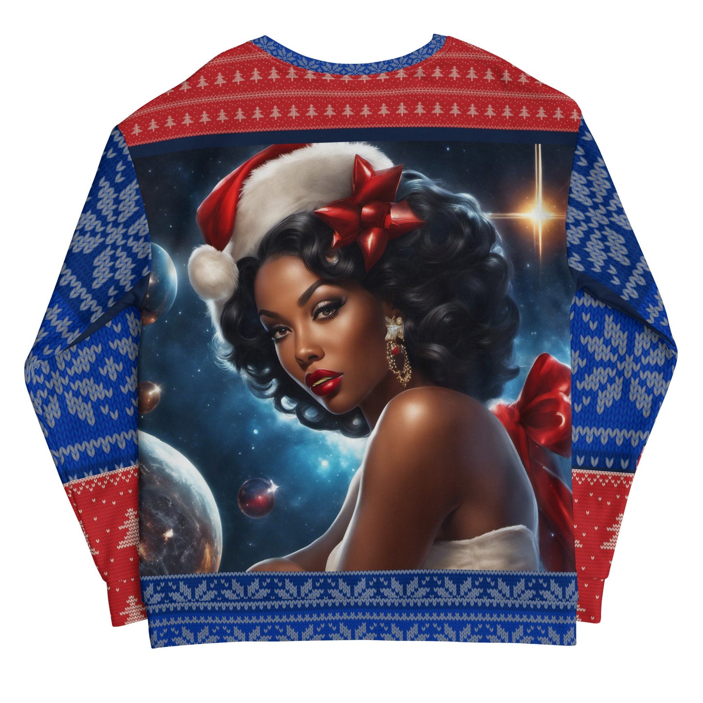 Red and Blue Ugly Christmas Sweatshirt Gift for Her | Black Girl Space Age Christmas Sweatshirt | Women's Ugly Christmas Sweater Design