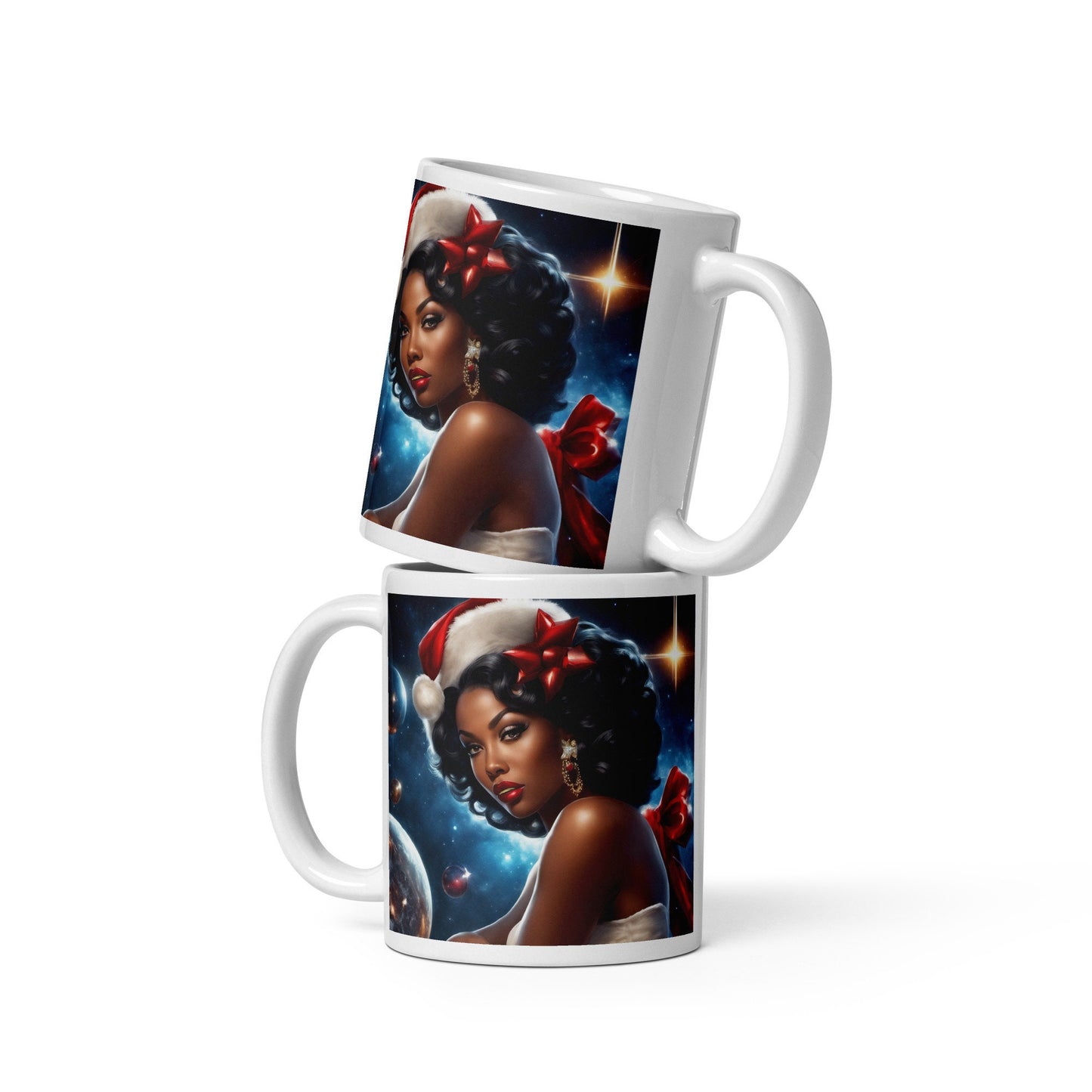 White glossy Christmas Mug | Space Age Christmas Mug | Black Girl Christmas Gift for Her | Coffee Mug for Black Girl Christmas Gift