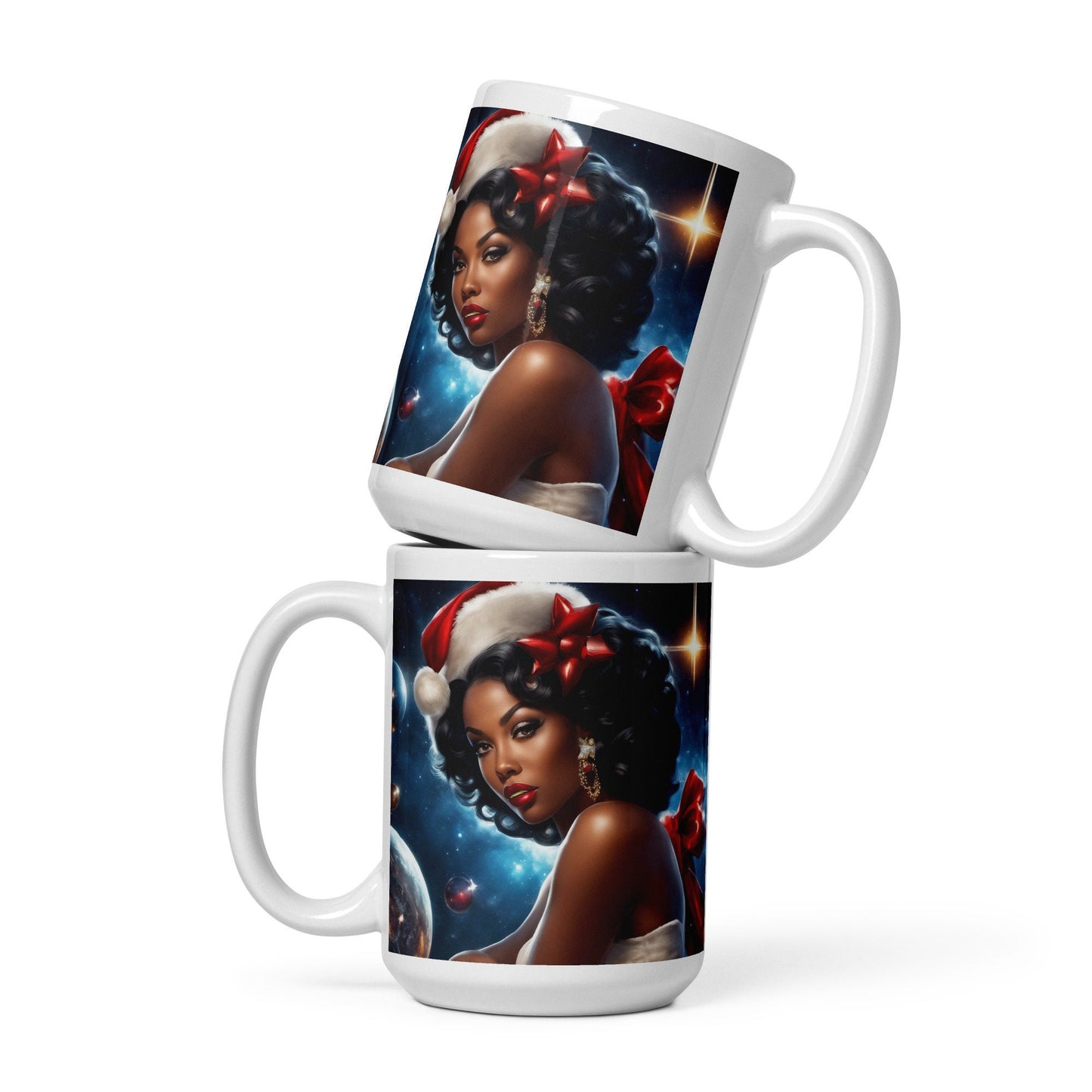 White glossy Christmas Mug | Space Age Christmas Mug | Black Girl Christmas Gift for Her | Coffee Mug for Black Girl Christmas Gift