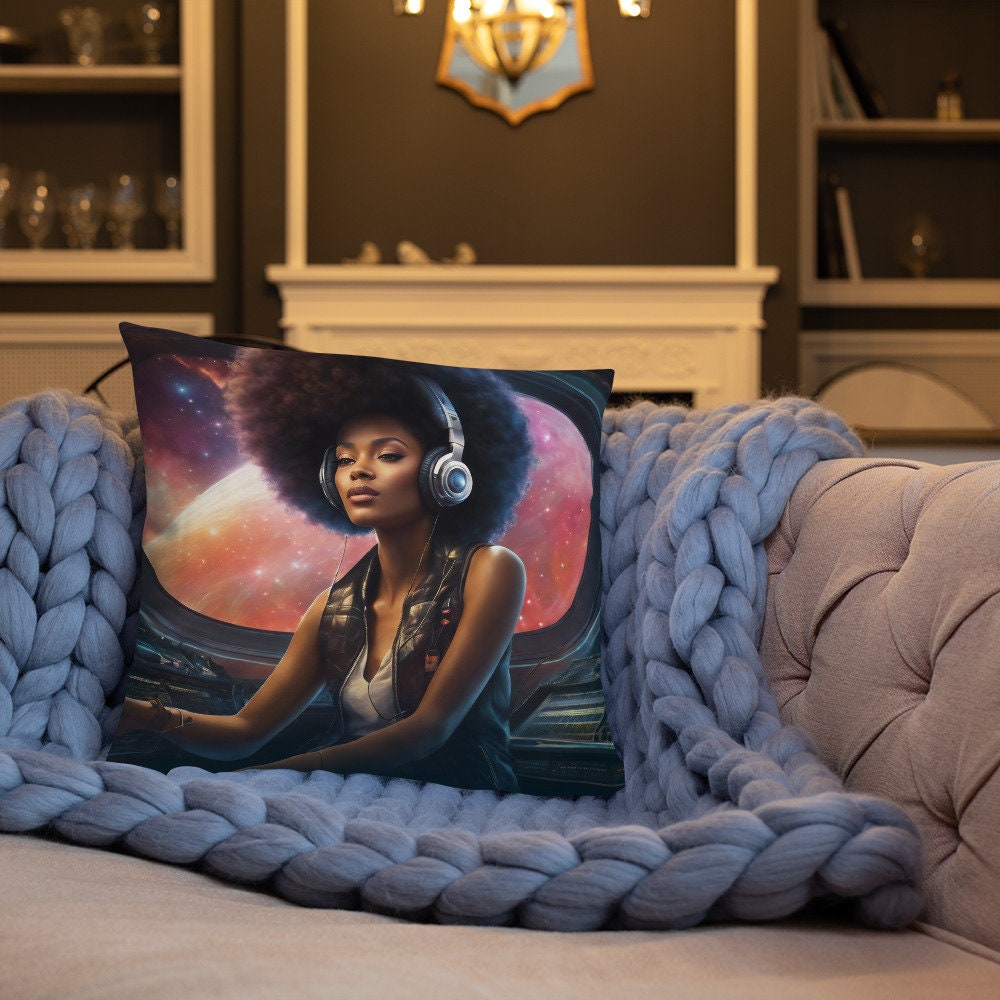 18" in 18"n in. Futuristic Pillow with  | Afro Centric Christmas Decor for Fall | Black Girl Christmas Gift for Her