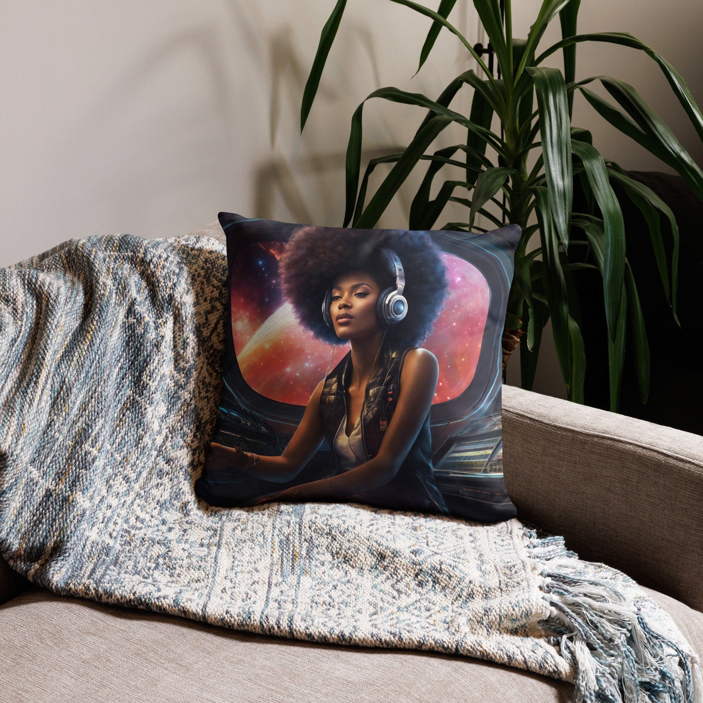 18" in 18"n in. Futuristic Pillow with  | Afro Centric Christmas Decor for Fall | Black Girl Christmas Gift for Her