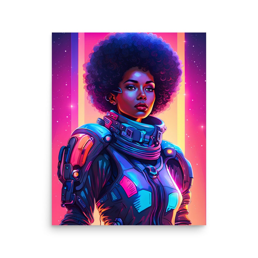 Galactic Goddess Art Work Poster | Black Queen with Afro Wall Art | Unique Home Decor for Him or Her