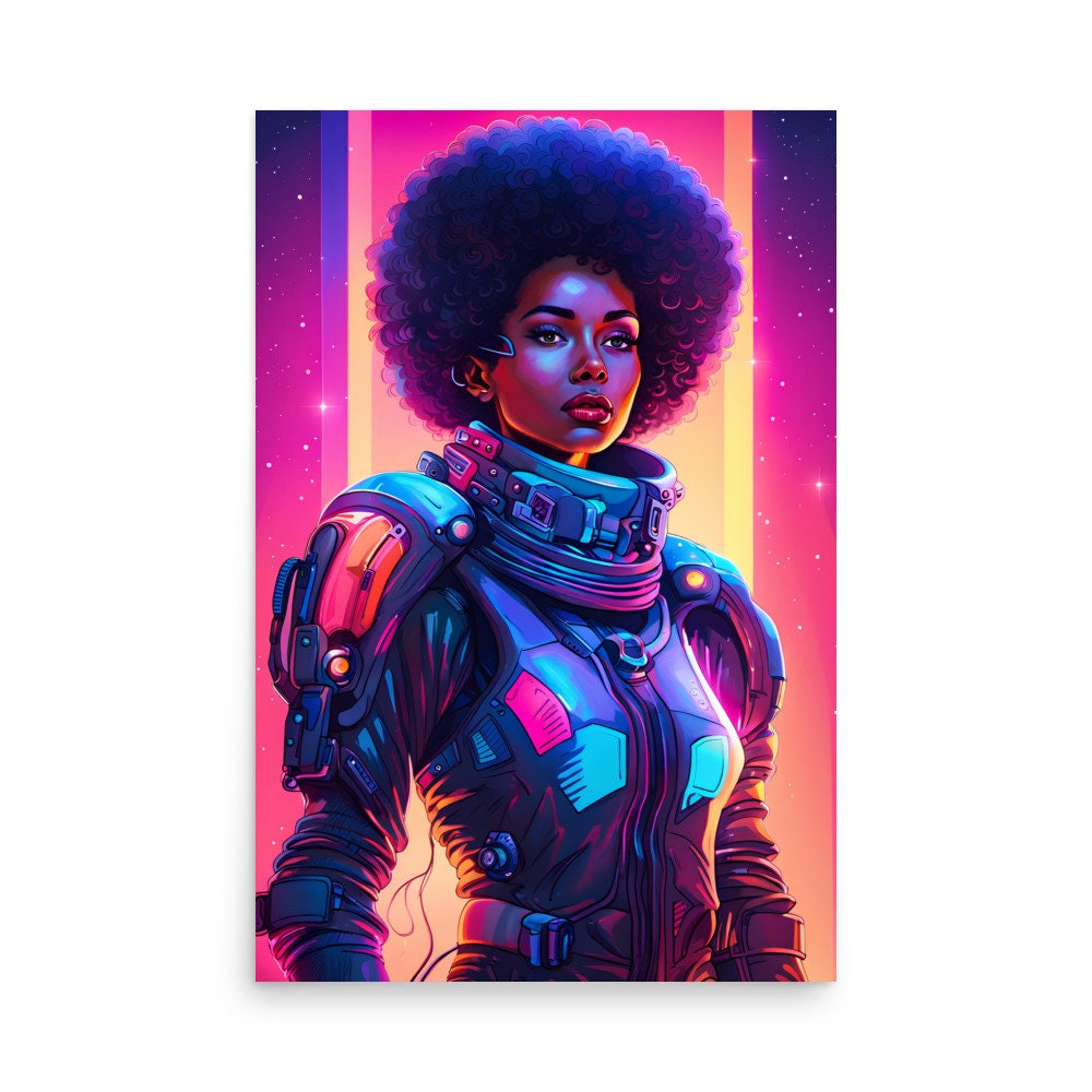 Galactic Goddess Art Work Poster | Black Queen with Afro Wall Art | Unique Home Decor for Him or Her