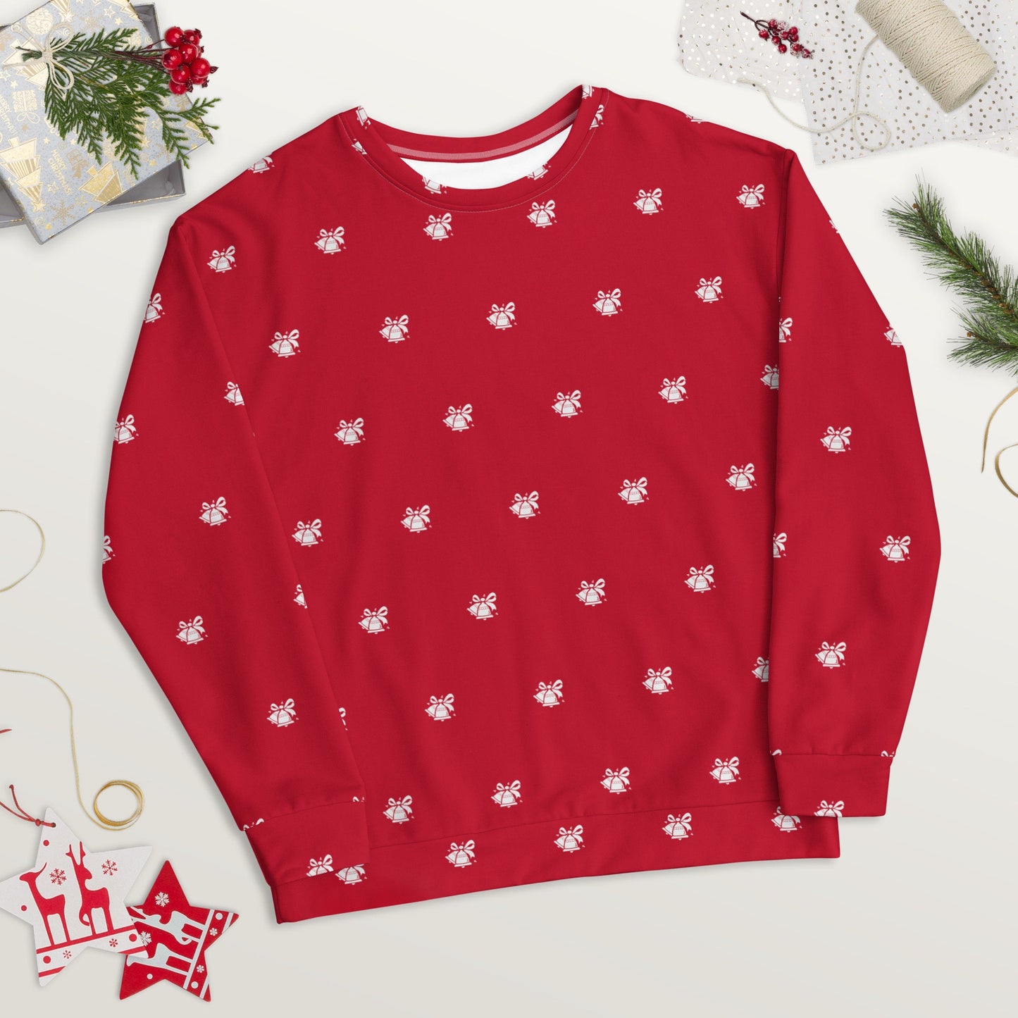 Christmas Bells Print Sweatshirt | Red Christmas Design | Christmas Sweatshirt for Gift | Fall Crewneck