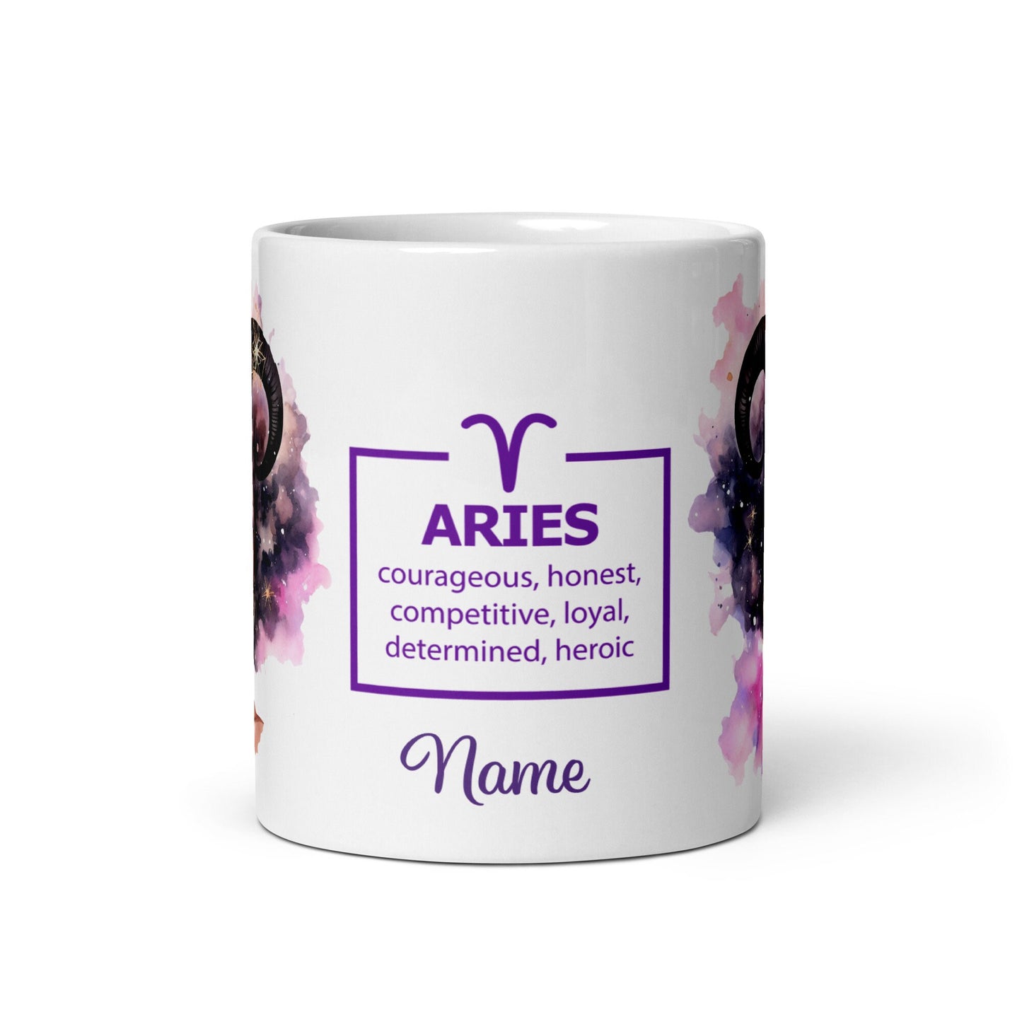 Personalized Zodiac Theme White glossy mug | Aries Astrological Sign Coffee Mug with Black Queen Illustration | Horoscope Mug Gift for Her