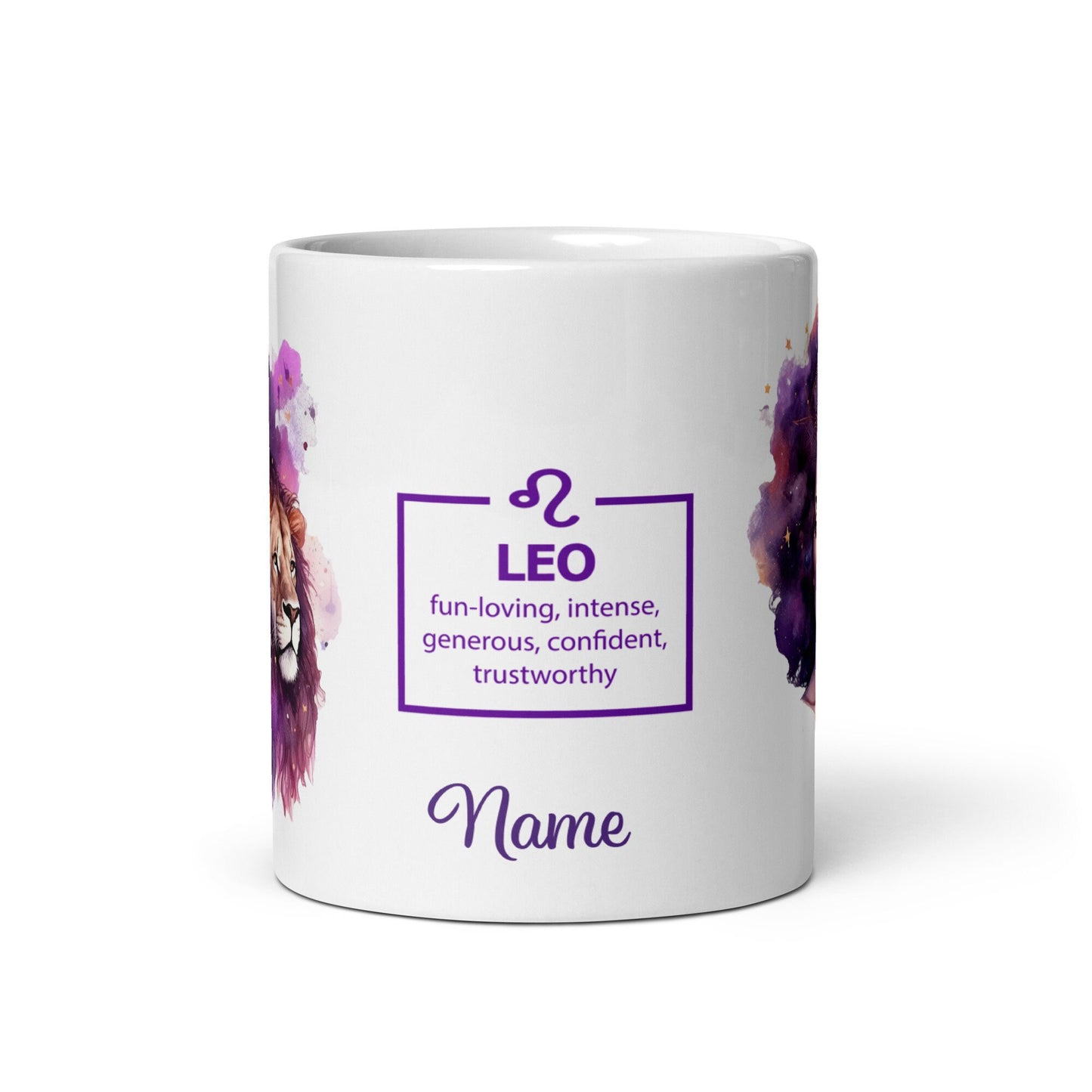 Personalized Zodiac Theme White glossy mug | Leo Astrological Sign Coffee Mug with Black Queen Illustration | Horoscope Mug Gift for Her