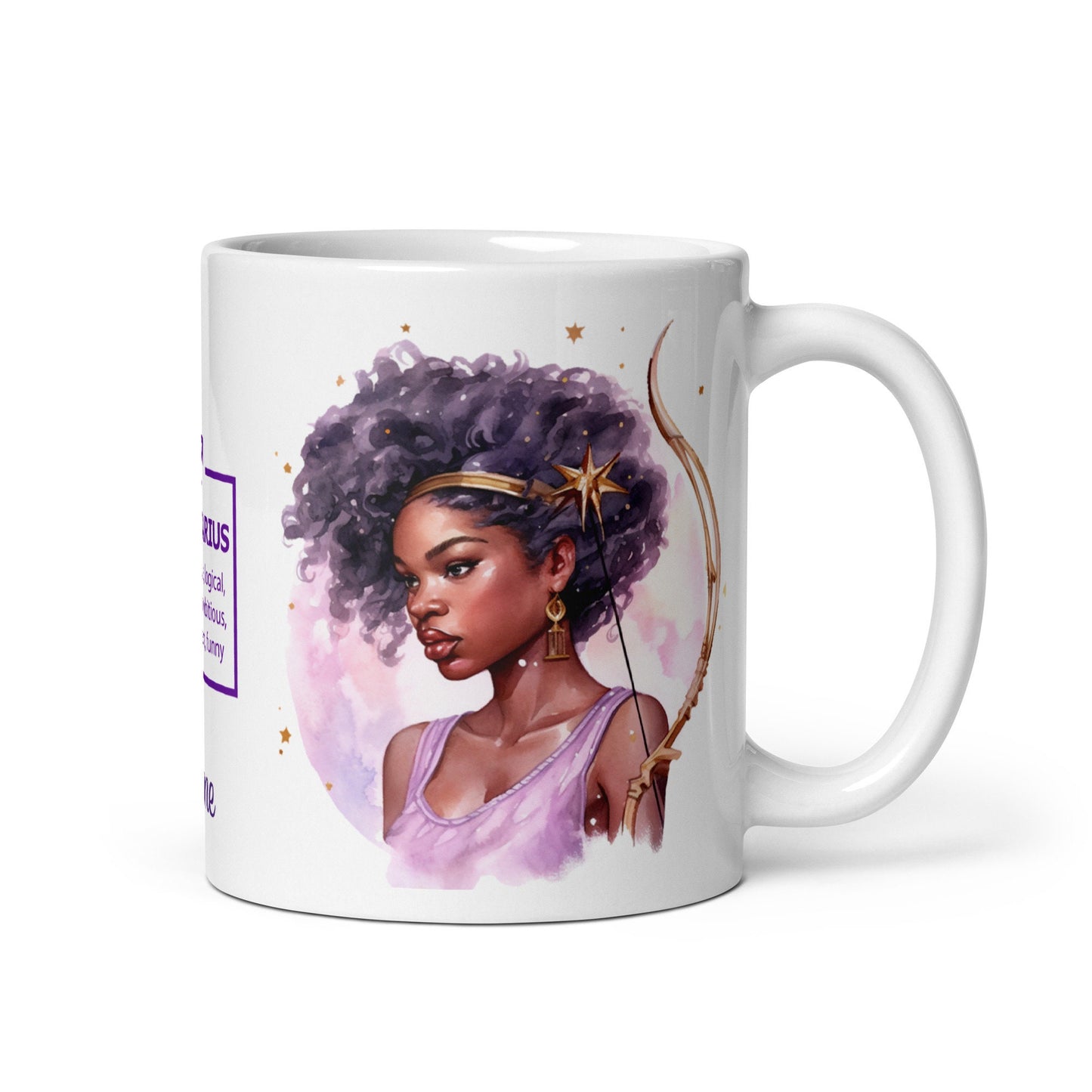 Personalized Zodiac Theme White glossy mug | Sagittarius Astrological Sign Coffee Mug with Black Queen Art | Horoscope Mug Gift for Her