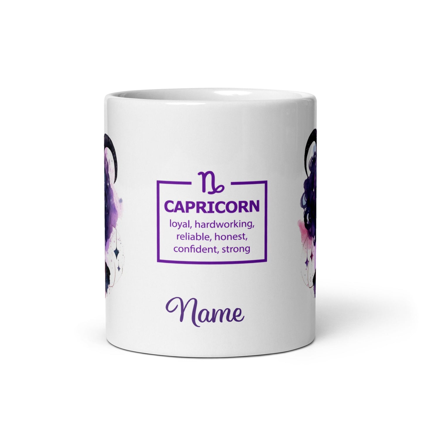 Personalized Zodiac White glossy mug | Capricorn Astrological Sign Coffee Mug with Black Queen Illustration | Horoscope Mug Gift for Her