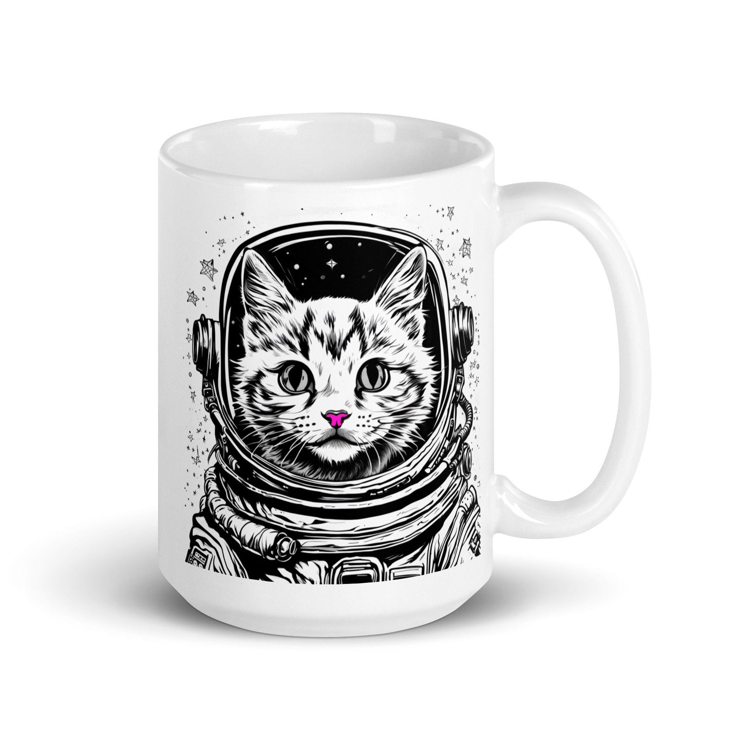 Astro Kitty White Glossy Mug | Space Age Cat Mug as a Gift for Her or Him | Astronaut Cat Mug Great Gift for Cat Lovers or Cat Moms and Dads