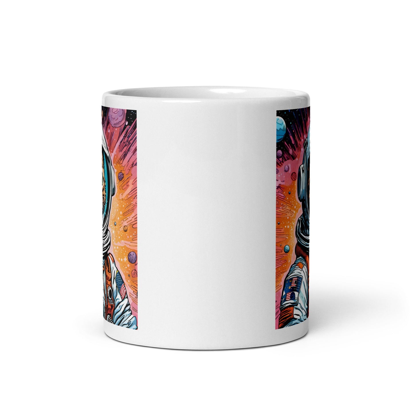 Colorful Astro Kitty Unisex White Glossy Mug| Space Age Cat Mug Gift for Her or Him | Astronaut Cat Mug Gift for Cat Lovers Draft