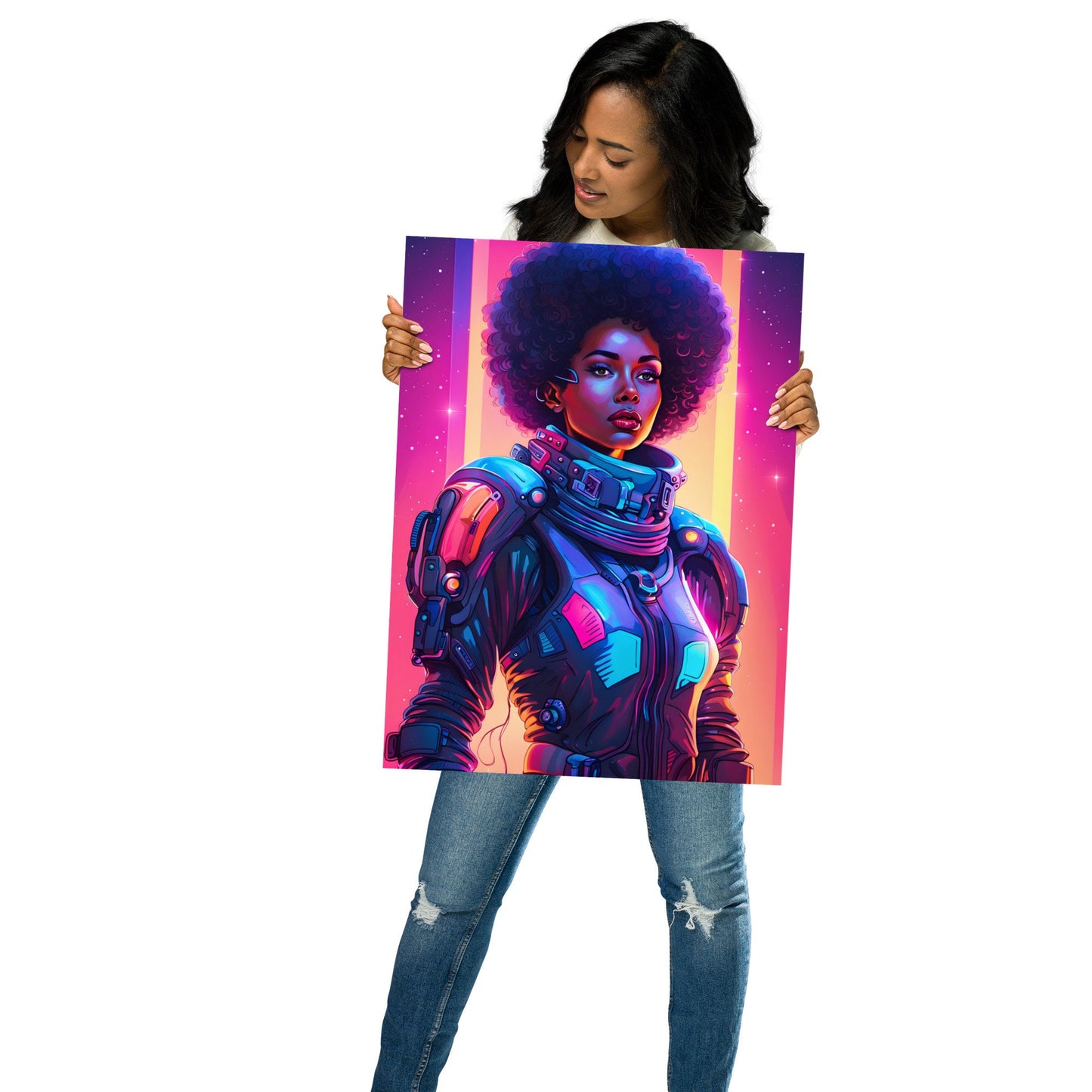 Galactic Goddess Art Work Poster | Black Queen with Afro Wall Art | Unique Home Decor for Him or Her