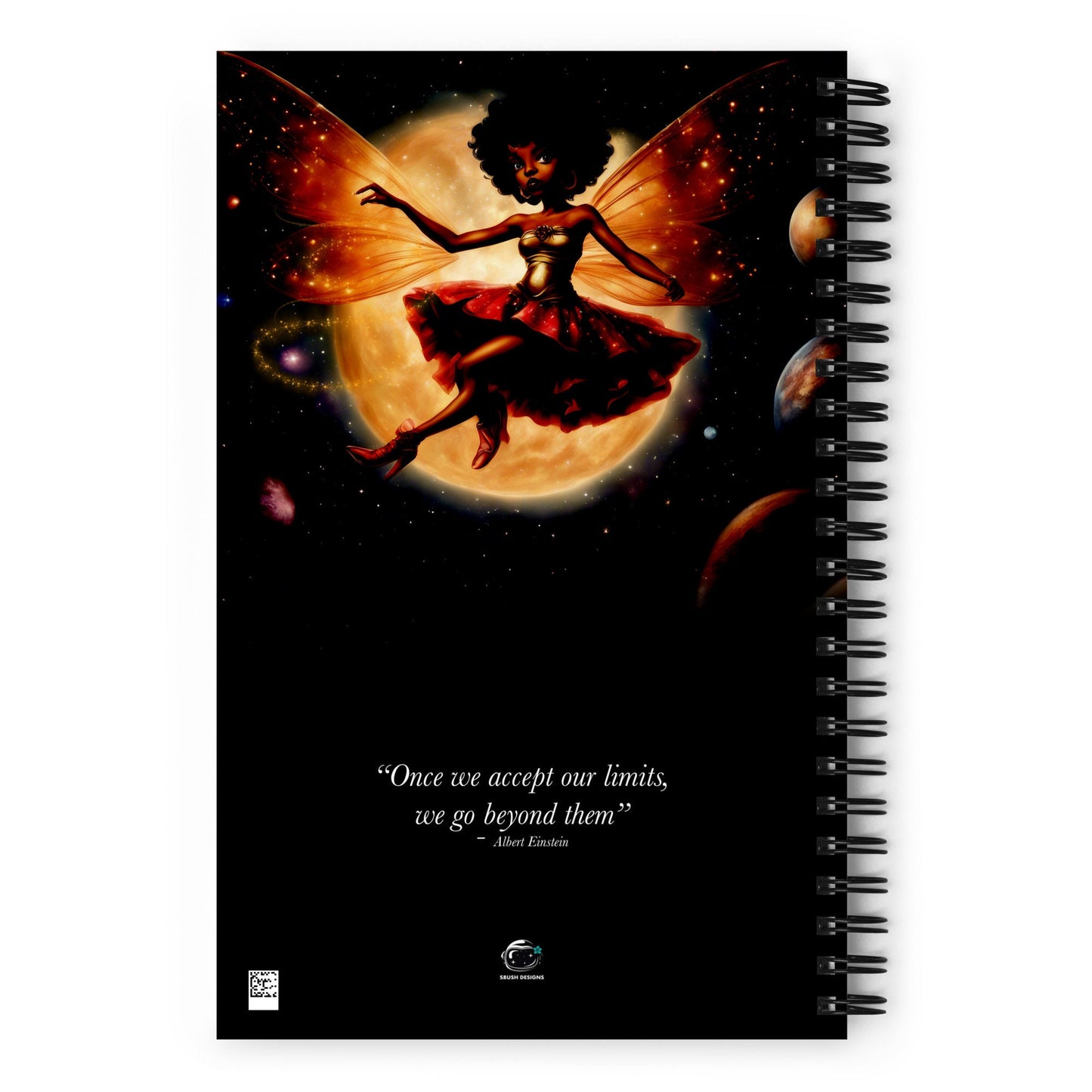 Black Fairy themed Spiral notebook | Floating Fairy Illustration Spiral Notebook | Stylish Fairy in Outerspace Journal Unique Gift for Her