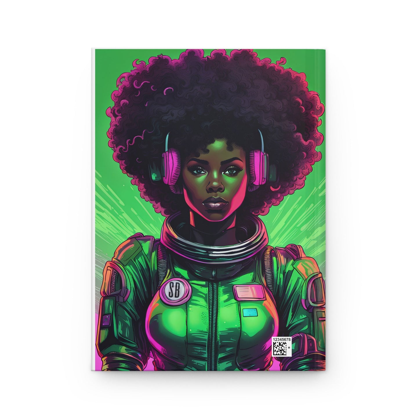 Green Astro Queen Hardcover Journal Matte | Unique Notebook with Afro Queen gift for her or him| Aesthetic Neon Punk Gift for Writer