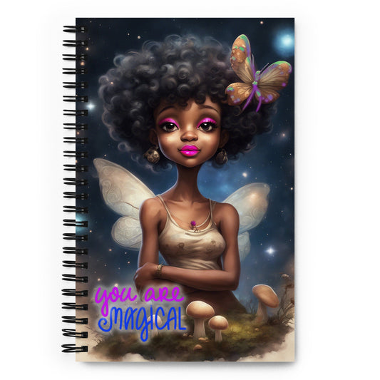 Fairy themed Spiral notebook |  Fairy with Mushroom Illustration | Stylish Fairy in Outerspace Journal Unique Gift for Her