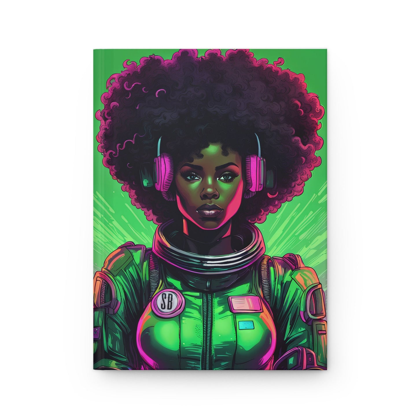 Green Astro Queen Hardcover Journal Matte | Unique Notebook with Afro Queen gift for her or him| Aesthetic Neon Punk Gift for Writer