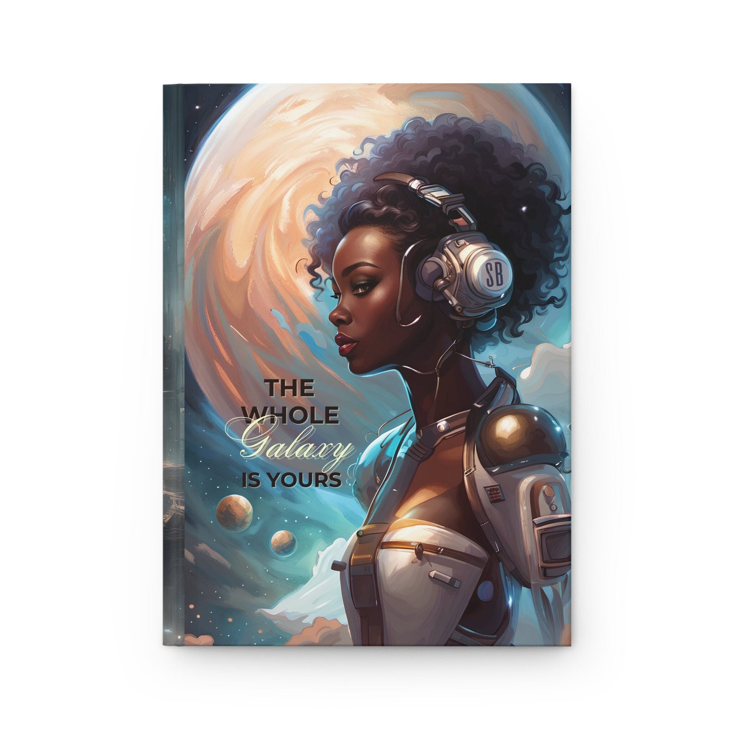 Beautiful Cyborg Hardcover Journal | Space Age Notebook Gift | Aesthetic Journal with Celestial Moon Background