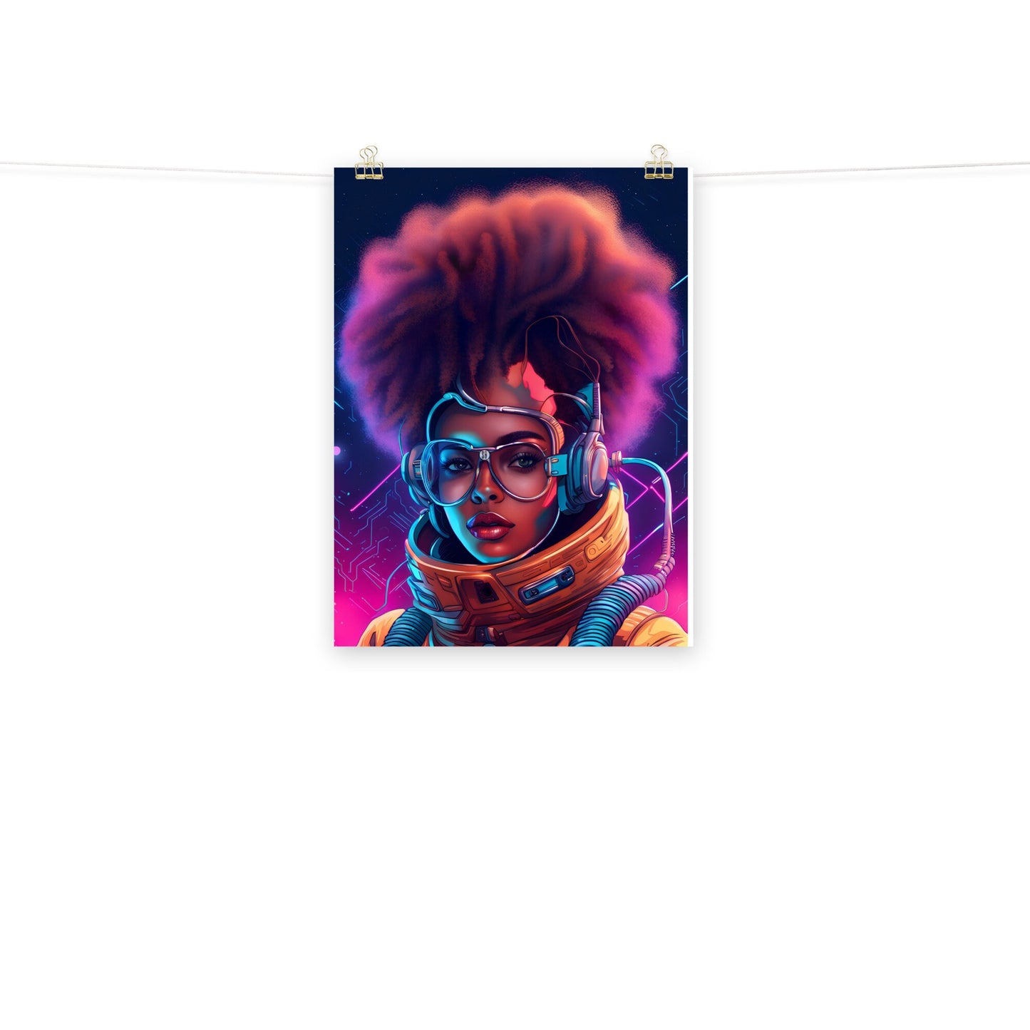Gorgeous Woman Astronaut | Beautiful Black Woman Astronaut in Outer space Poster | Space Age Aesthetic Poster Gift