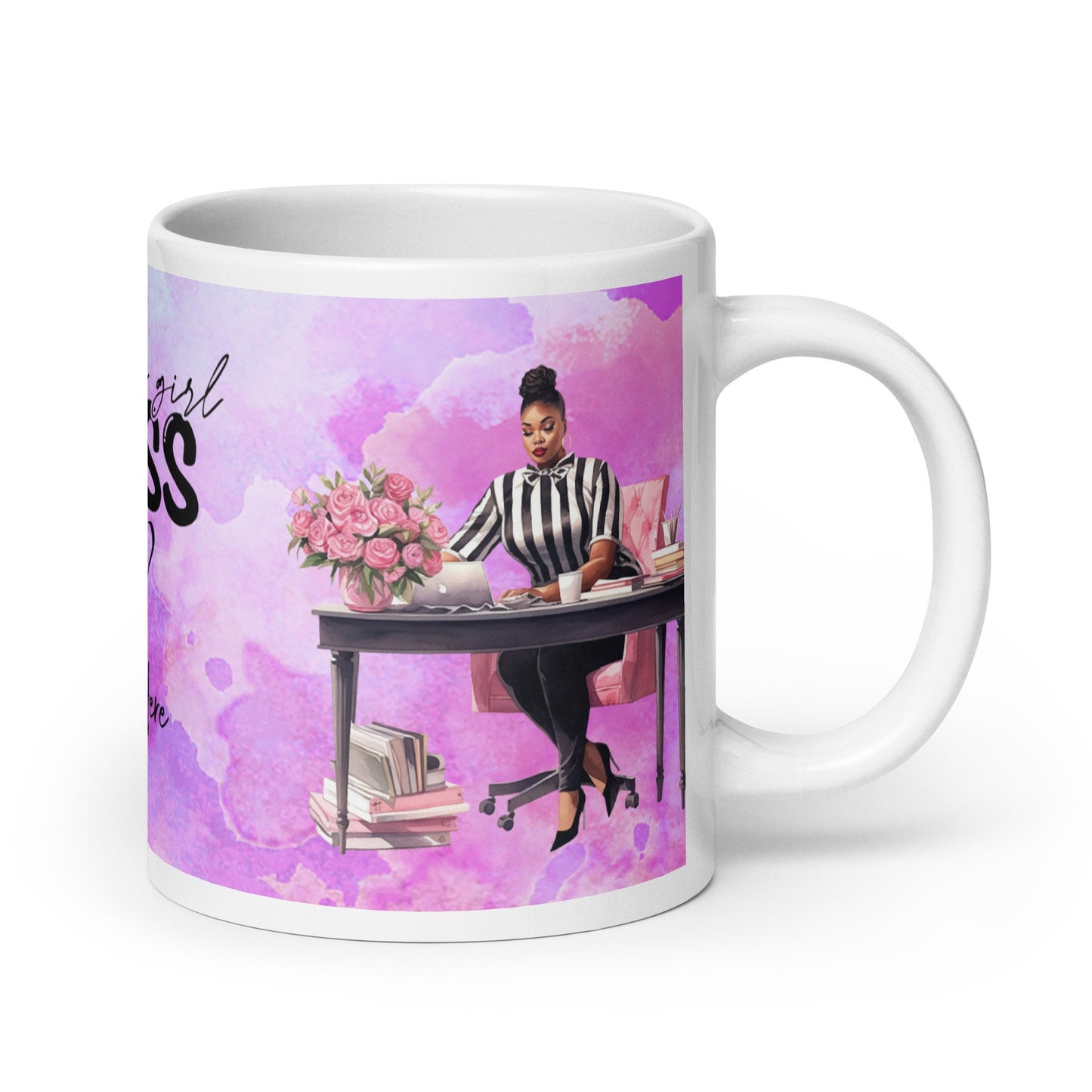 Personalized Girl Boss Queen White glossy mug| Unique Girl Boss gift for her | Aesthetic Black Woman Mug Gift for Entrepreneur or Boss