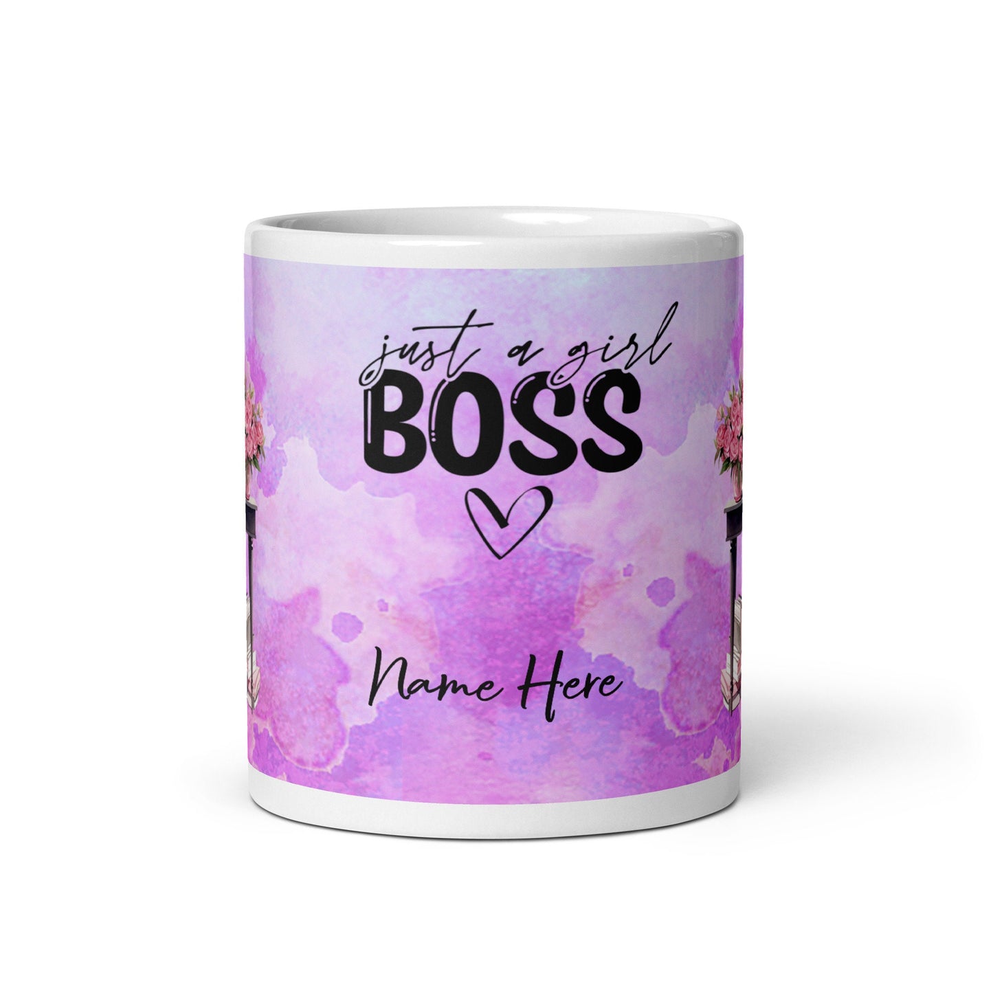 Personalized Girl Boss Queen White glossy mug| Unique Girl Boss gift for her | Aesthetic Black Woman Mug Gift for Entrepreneur or Boss