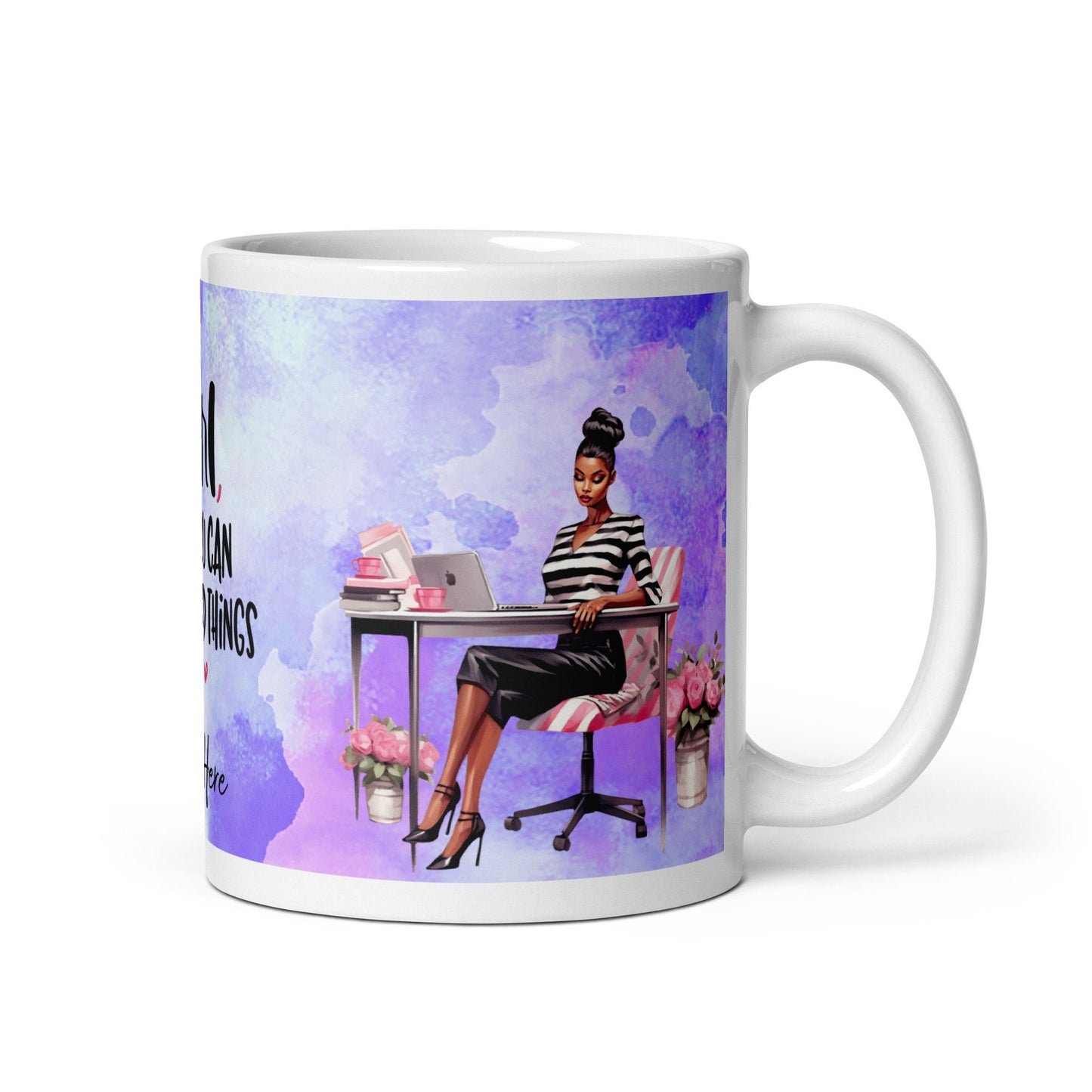 Personalized Gift You Can Do Hard Things Girl Boss White Glossy Mug | Unique Girl Boss gift for her | Aesthetic Black Woman Mug Gift for Her