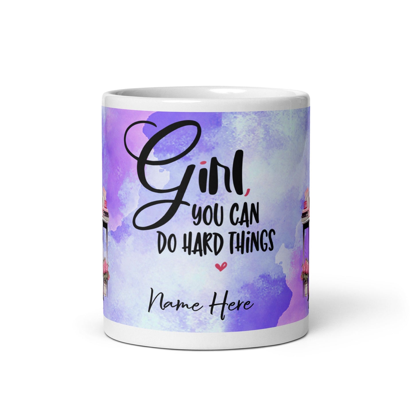 Personalized Gift You Can Do Hard Things Girl Boss White Glossy Mug | Unique Girl Boss gift for her | Aesthetic Black Woman Mug Gift for Her