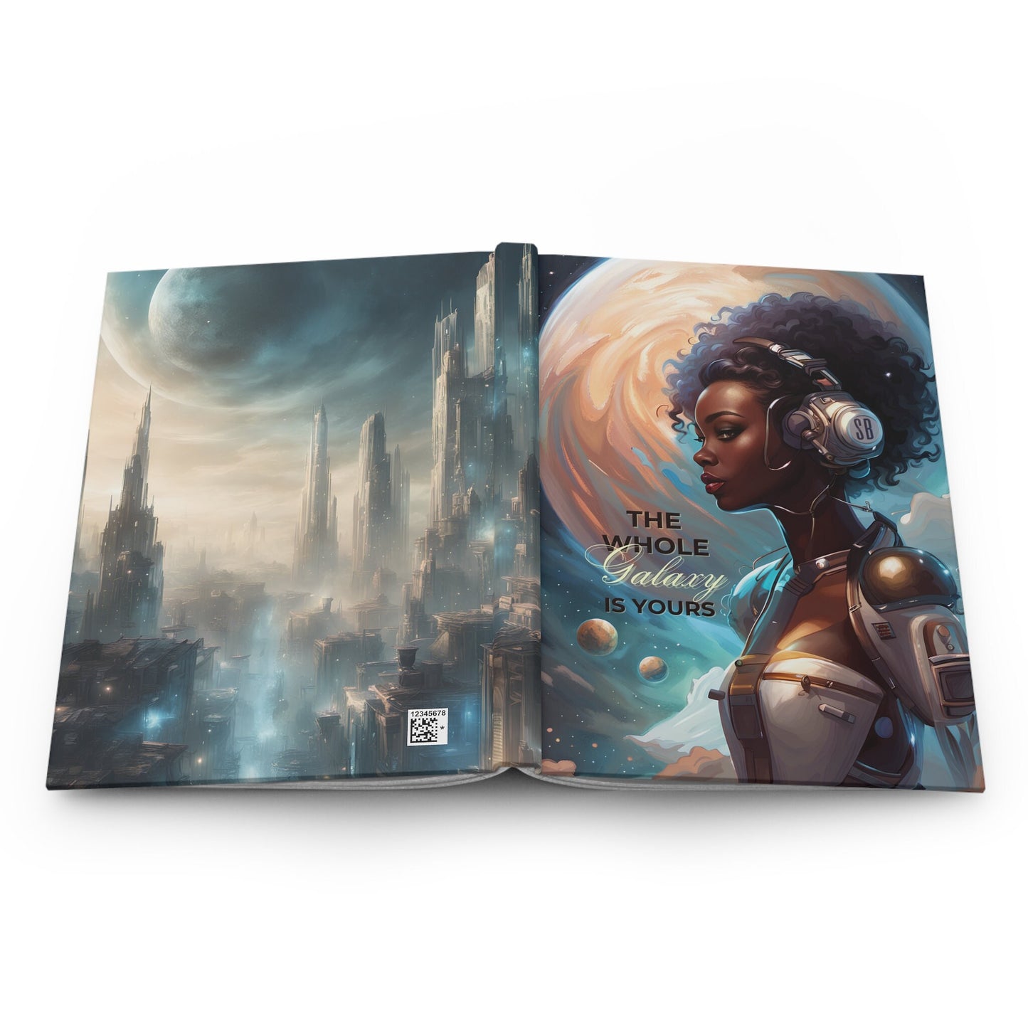Beautiful Cyborg Hardcover Journal | Space Age Notebook Gift | Aesthetic Journal with Celestial Moon Background