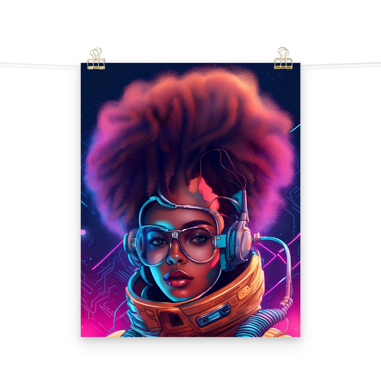 Gorgeous Woman Astronaut | Beautiful Black Woman Astronaut in Outer space Poster | Space Age Aesthetic Poster Gift
