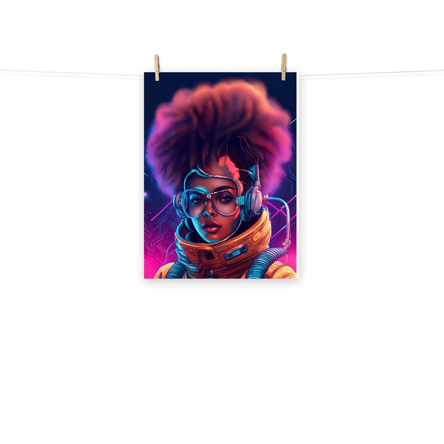 Gorgeous Woman Astronaut | Beautiful Black Woman Astronaut in Outer space Poster | Space Age Aesthetic Poster Gift
