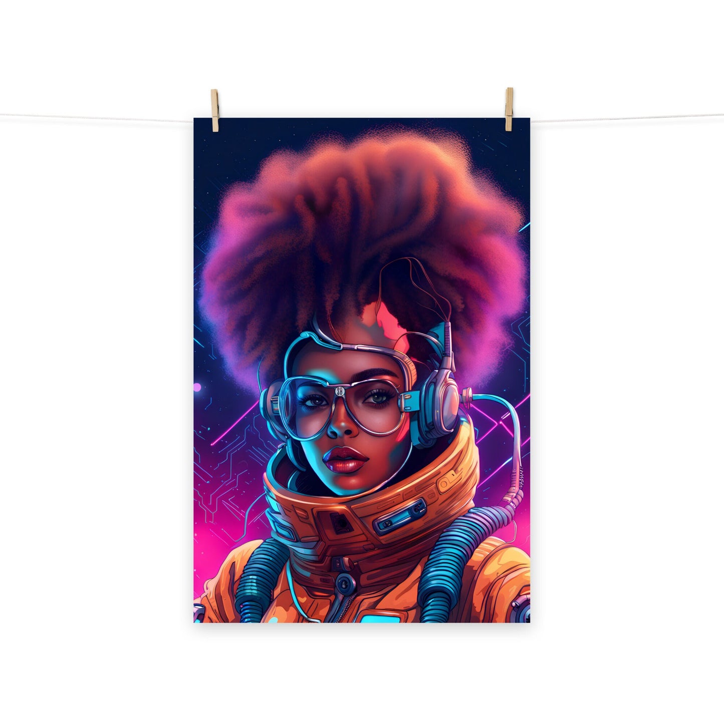 Gorgeous Woman Astronaut | Beautiful Black Woman Astronaut in Outer space Poster | Space Age Aesthetic Poster Gift