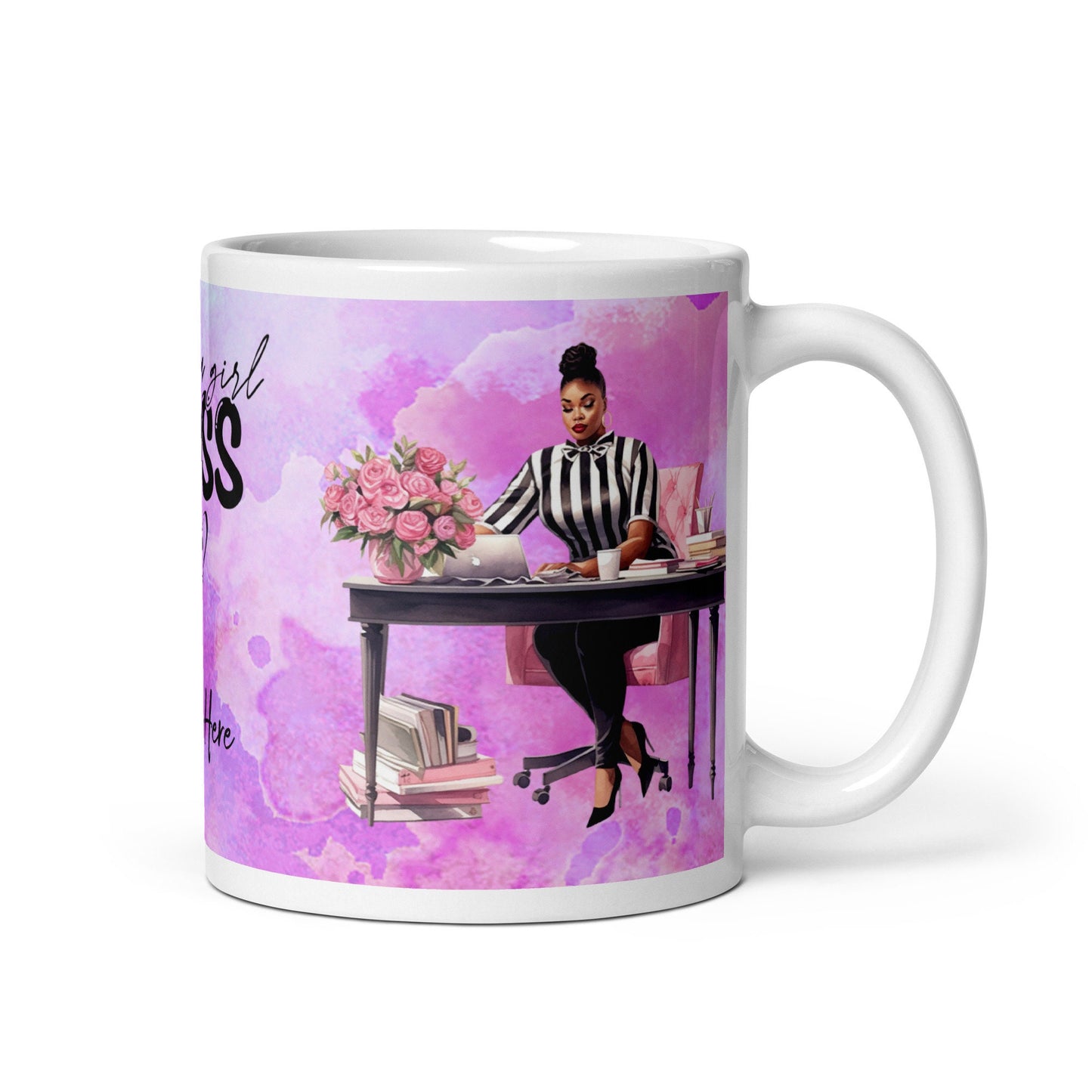 Personalized Girl Boss Queen White glossy mug| Unique Girl Boss gift for her | Aesthetic Black Woman Mug Gift for Entrepreneur or Boss
