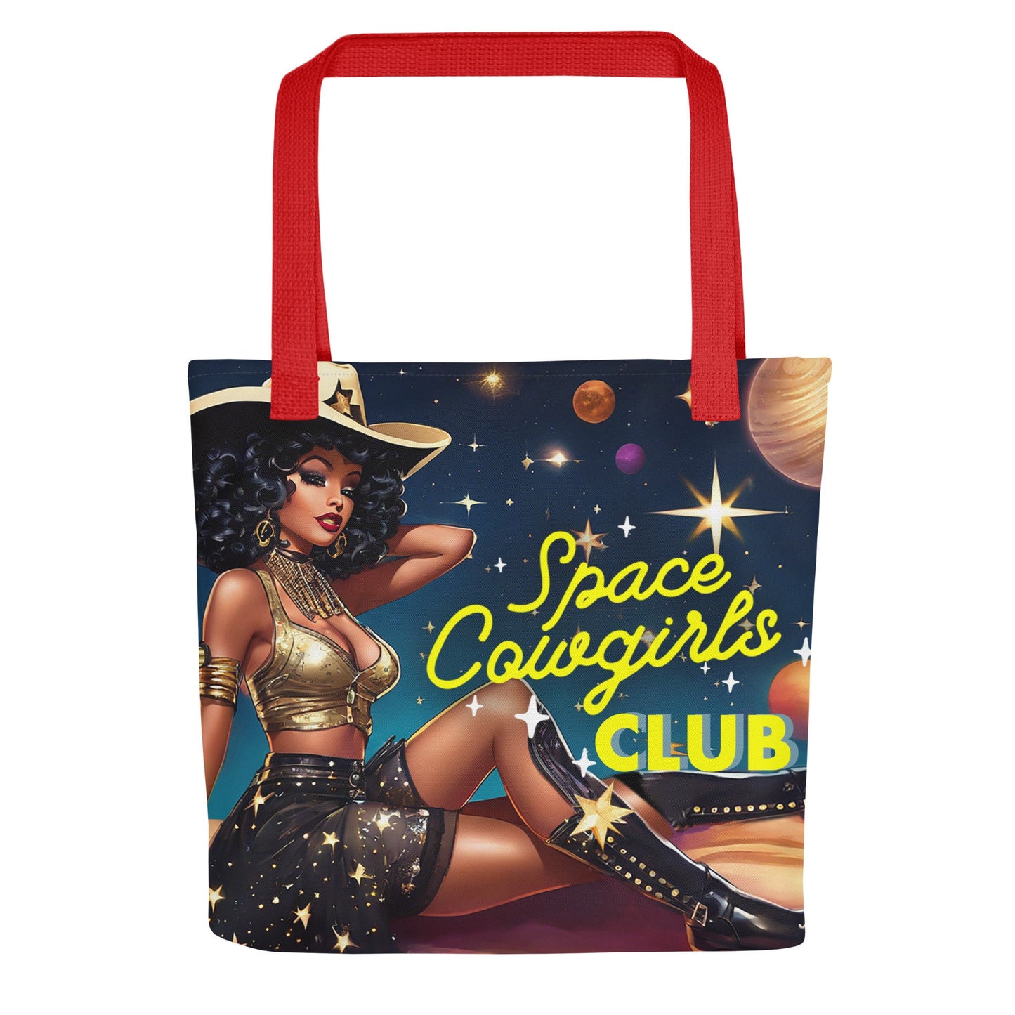 Space Cowgirls Club Tote | Aesthetic Tote Bag featuring Beautiful Black Cowgirl | African American Country Girl in Space Tote Gift for Her
