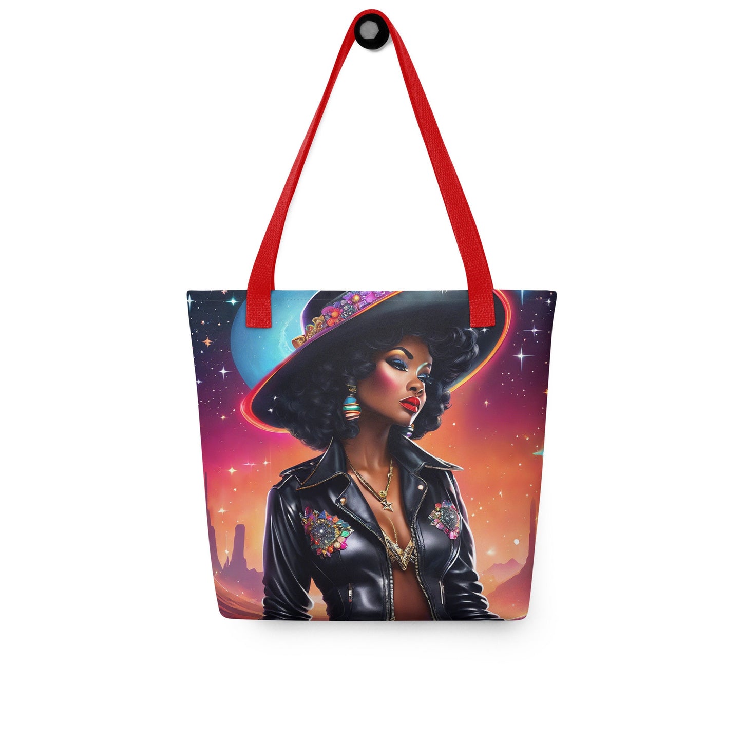 Space Desperada Cowgirl in Black Hat Tote| African American Country Girl in Space Bag Gift for Her | Unique Aesthetic Bag as a Gift for Her