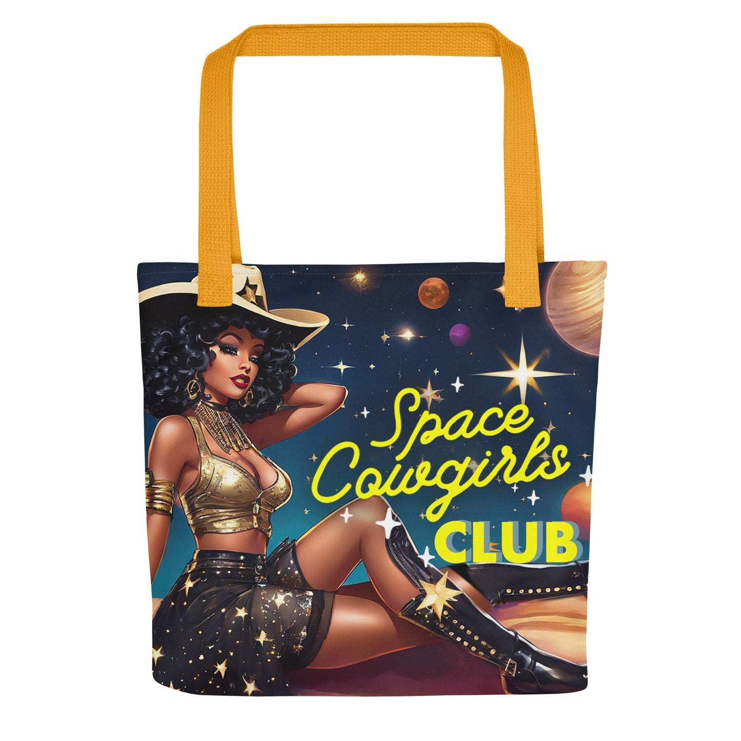 Space Cowgirls Club Tote | Aesthetic Tote Bag featuring Beautiful Black Cowgirl | African American Country Girl in Space Tote Gift for Her