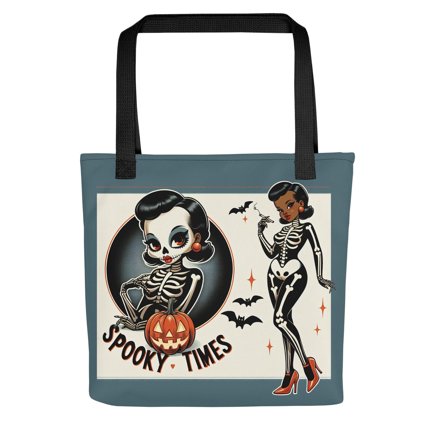 Halloween Themed Tote bag | Sexy Skeleton Pin Up Halloween Tote | Spooky Pin Up Vintage Themed Canvas Tote