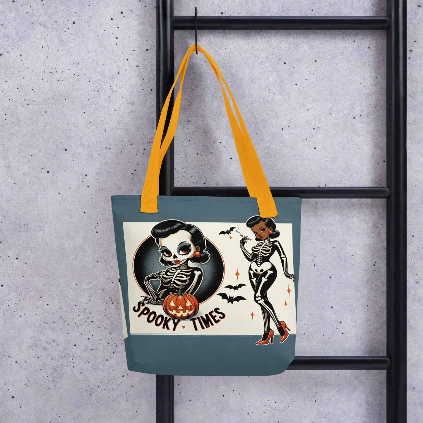 Halloween Themed Tote bag | Sexy Skeleton Pin Up Halloween Tote | Spooky Pin Up Vintage Themed Canvas Tote