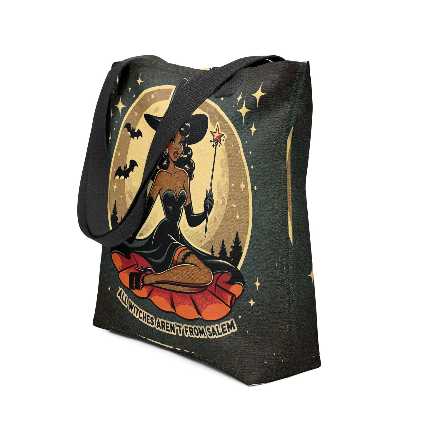 Halloween Themed Witch Unisex Tote | Vintage Pin Up Witch Bag | I Put a Spell on You Tote Bag | Retro Halloween Black Pin Up Aesthetic Tote