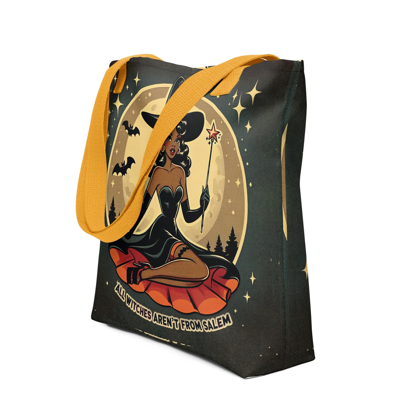 Halloween Themed Witch Unisex Tote | Vintage Pin Up Witch Bag | I Put a Spell on You Tote Bag | Retro Halloween Black Pin Up Aesthetic Tote