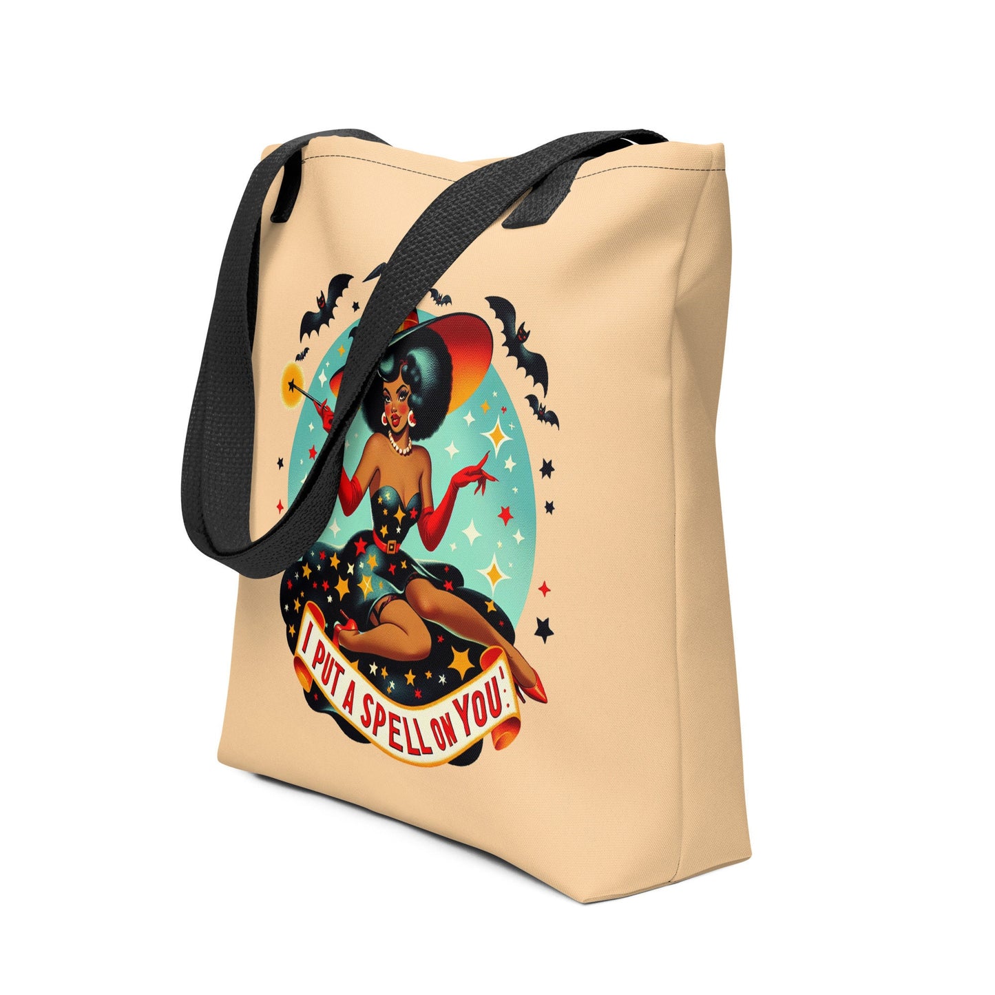 Halloween Themed Witch Tote bag | Vintage Pin Up Witch Bag | Retro Halloween Tote | Black Pin Up Aesthetic Bag | I Put A Spell on You Tote