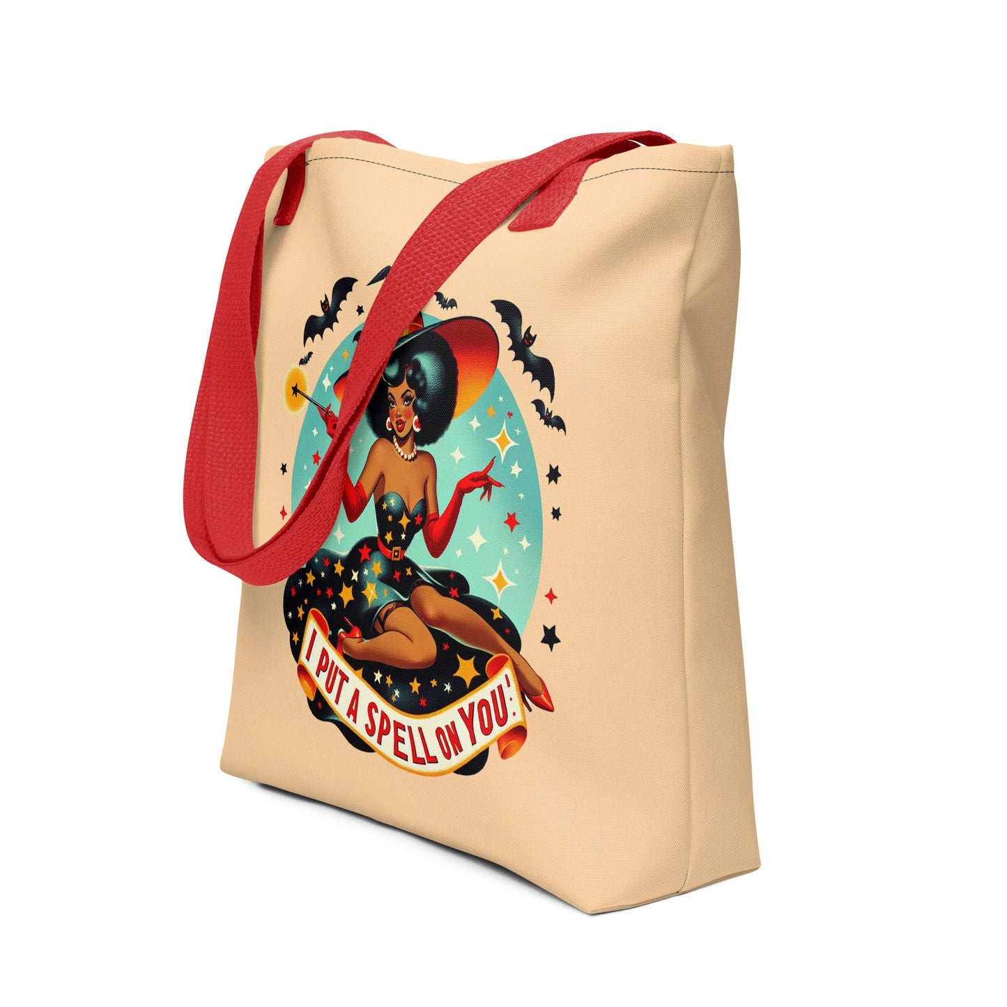 Halloween Themed Witch Tote bag | Vintage Pin Up Witch Bag | Retro Halloween Tote | Black Pin Up Aesthetic Bag | I Put A Spell on You Tote