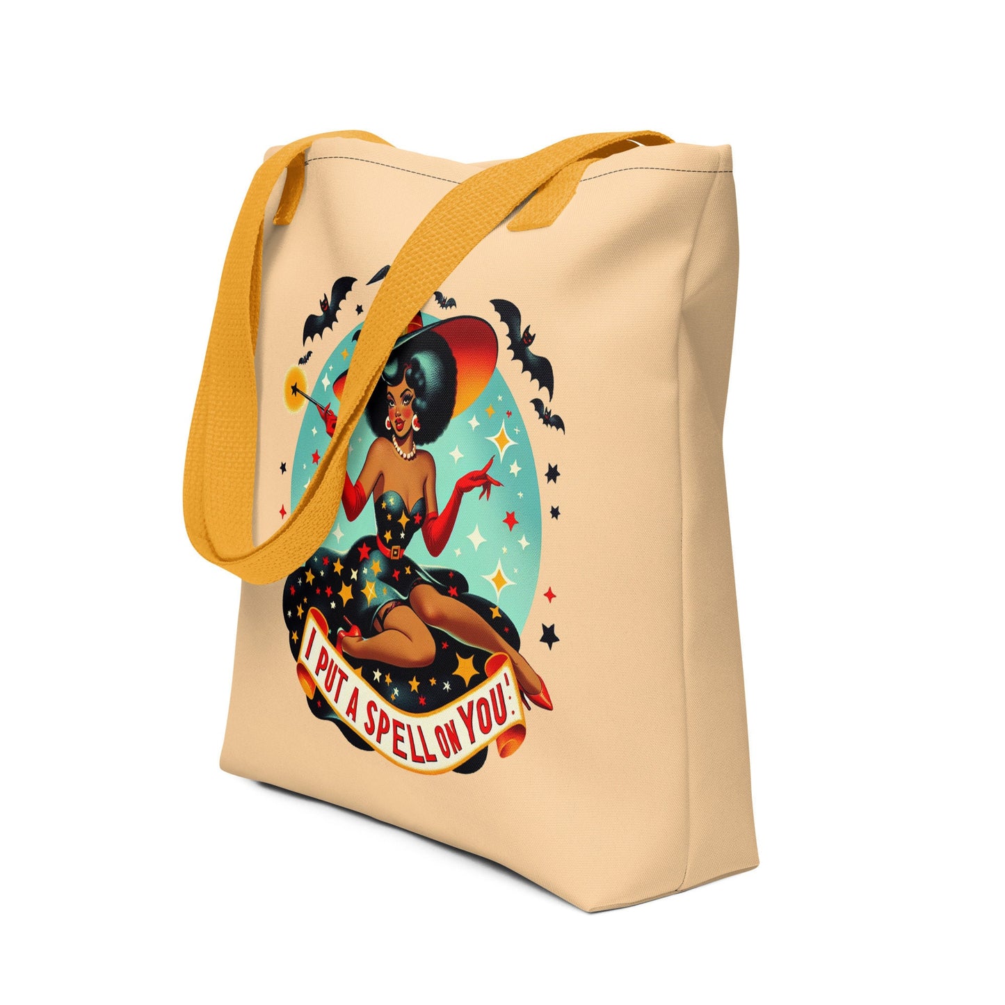 Halloween Themed Witch Tote bag | Vintage Pin Up Witch Bag | Retro Halloween Tote | Black Pin Up Aesthetic Bag | I Put A Spell on You Tote