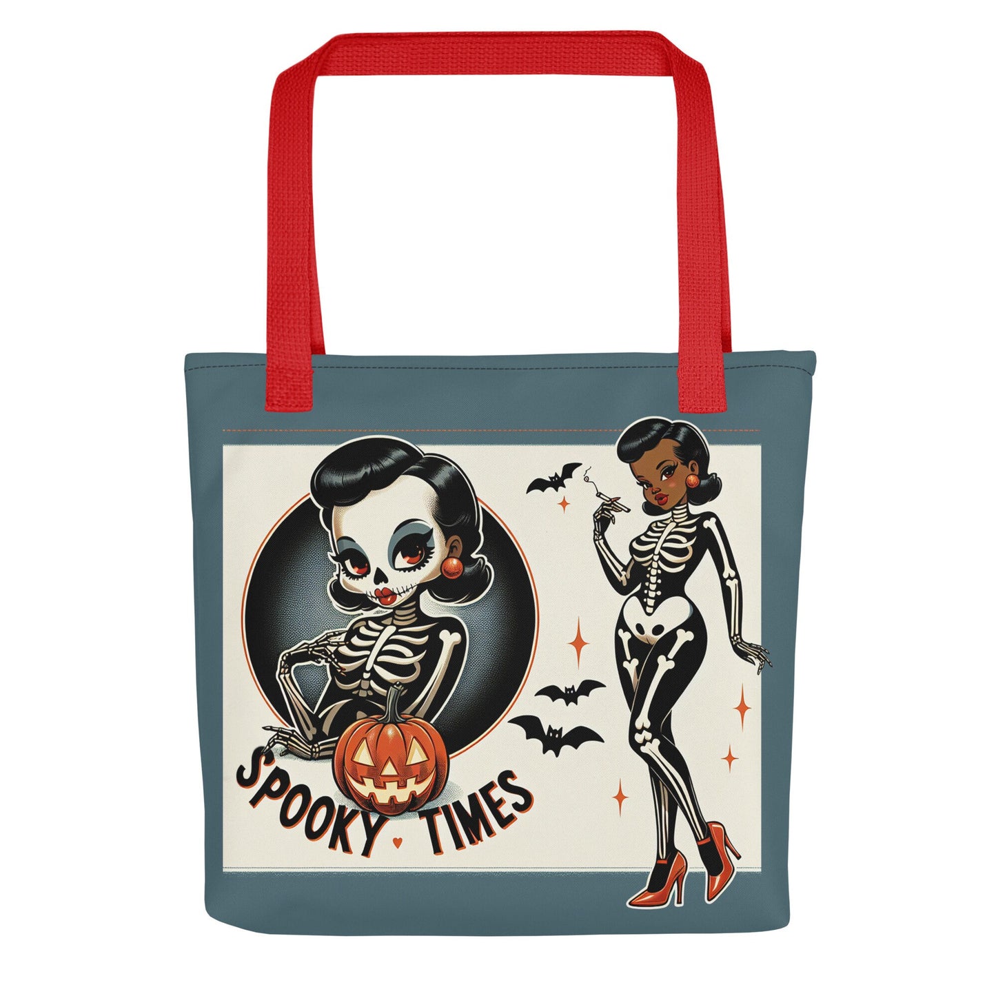 Halloween Themed Tote bag | Sexy Skeleton Pin Up Halloween Tote | Spooky Pin Up Vintage Themed Canvas Tote