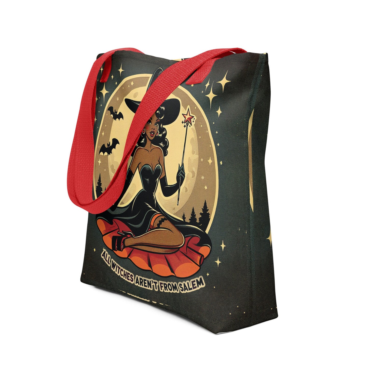Halloween Themed Witch Unisex Tote | Vintage Pin Up Witch Bag | I Put a Spell on You Tote Bag | Retro Halloween Black Pin Up Aesthetic Tote