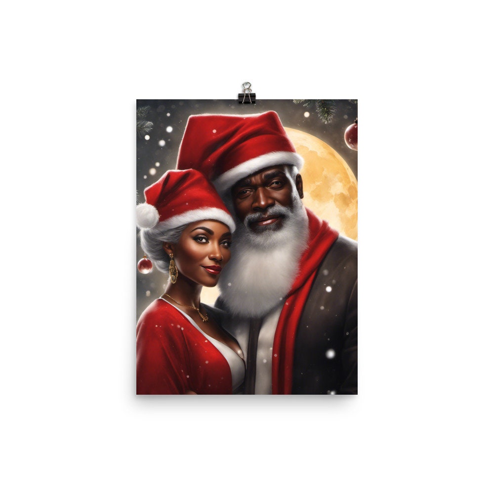Black Santa and Mrs Claus Printed Artwork | Modern Black Santa and Mrs. Claus Christmas Wall Art | Wall Decor for the Holidays