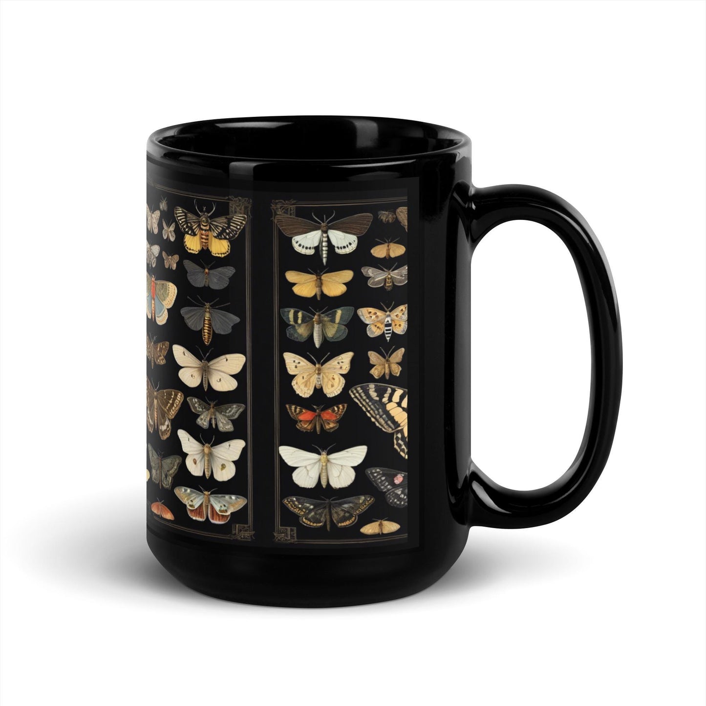 Moth Lover Black Glossy Mug | Butterfly Moth Design Mug | Butterfly Coffee Cup, Hot Cocoa Mug or Tea Cup | 11 oz or 15 oz Mug HANDWASH ONLY