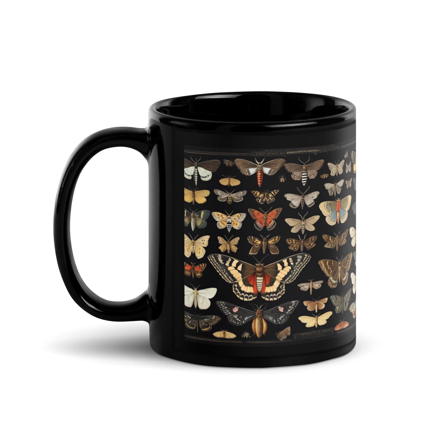 Moth Lover Black Glossy Mug | Butterfly Moth Design Mug | Butterfly Coffee Cup, Hot Cocoa Mug or Tea Cup | 11 oz or 15 oz Mug HANDWASH ONLY