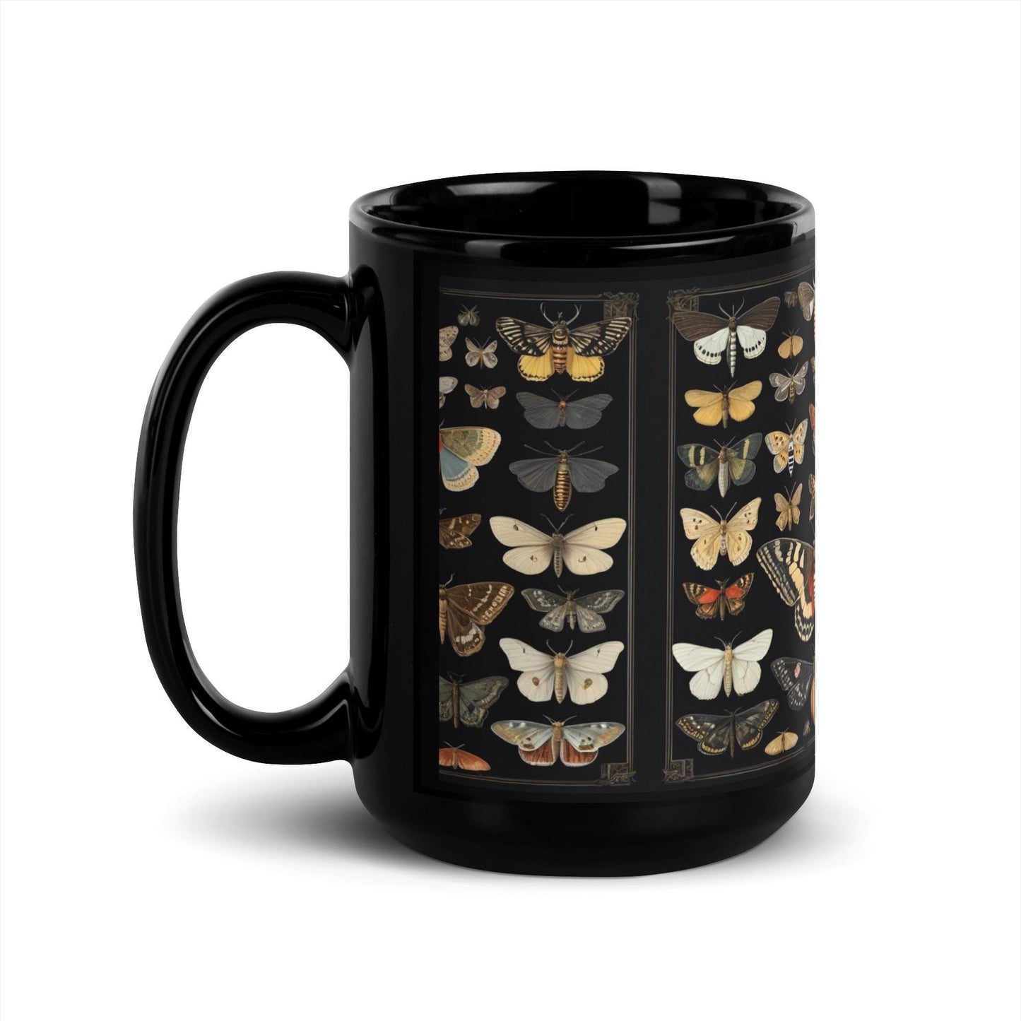 Moth Lover Black Glossy Mug | Butterfly Moth Design Mug | Butterfly Coffee Cup, Hot Cocoa Mug or Tea Cup | 11 oz or 15 oz Mug HANDWASH ONLY