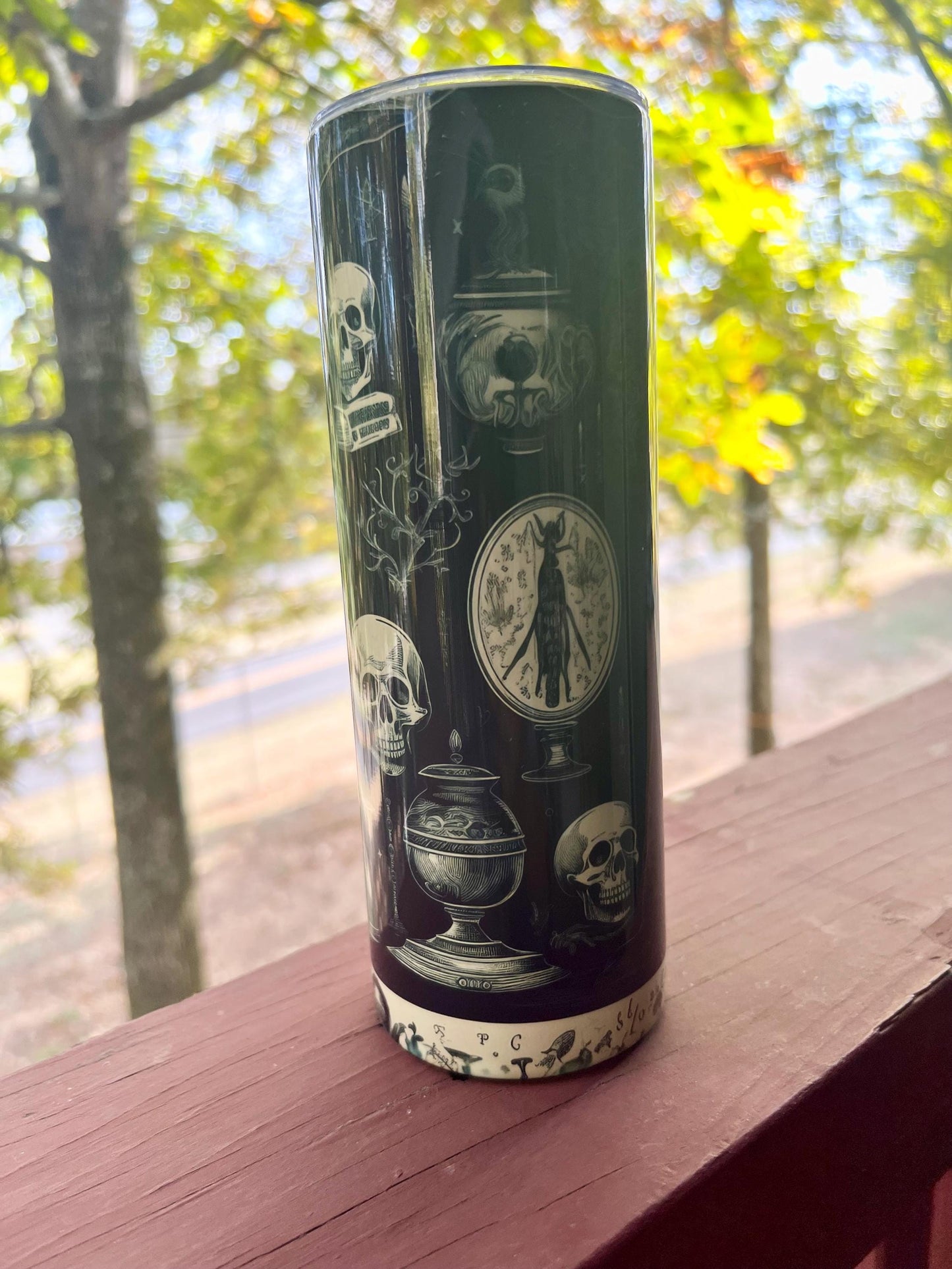 DAMAGE DISCOUNT - Goth  Skeleton Tumbler | 20oz Spooky Tumbler | Black Goth Skull Halloween Gift | Vintage Themed Halloween Aesthetic Gift