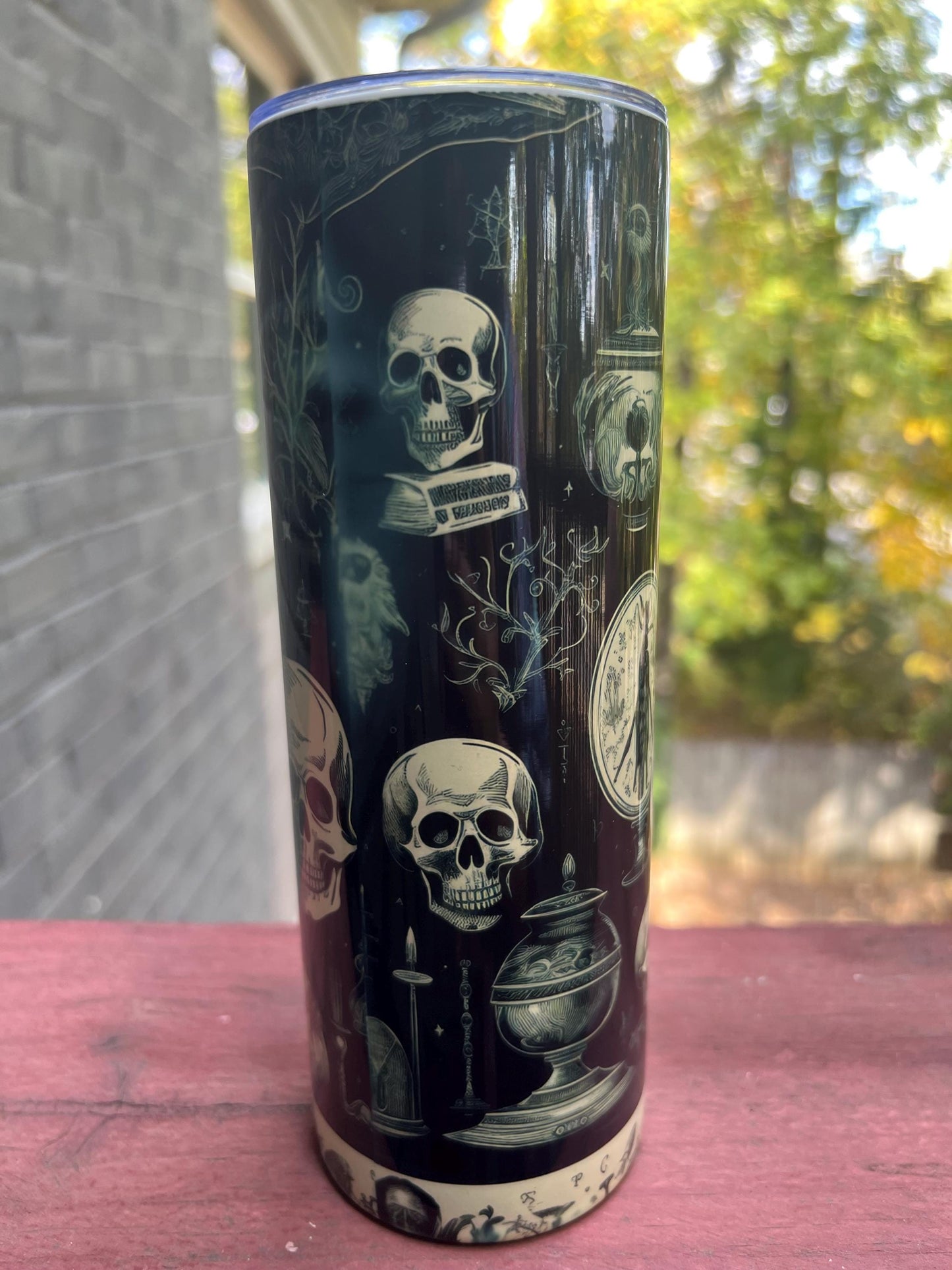 DAMAGE DISCOUNT - Goth  Skeleton Tumbler | 20oz Spooky Tumbler | Black Goth Skull Halloween Gift | Vintage Themed Halloween Aesthetic Gift